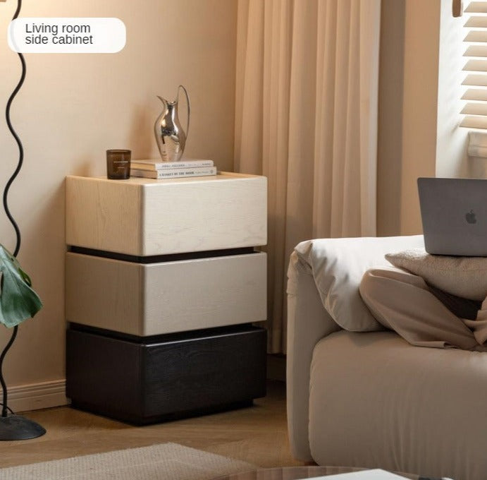 Solid Oak Wood Side Table - Light Luxury Nightstand for Living Room, Bedroom, or Office - Modern End Table with Sturdy Construction & Natural Wood Grain