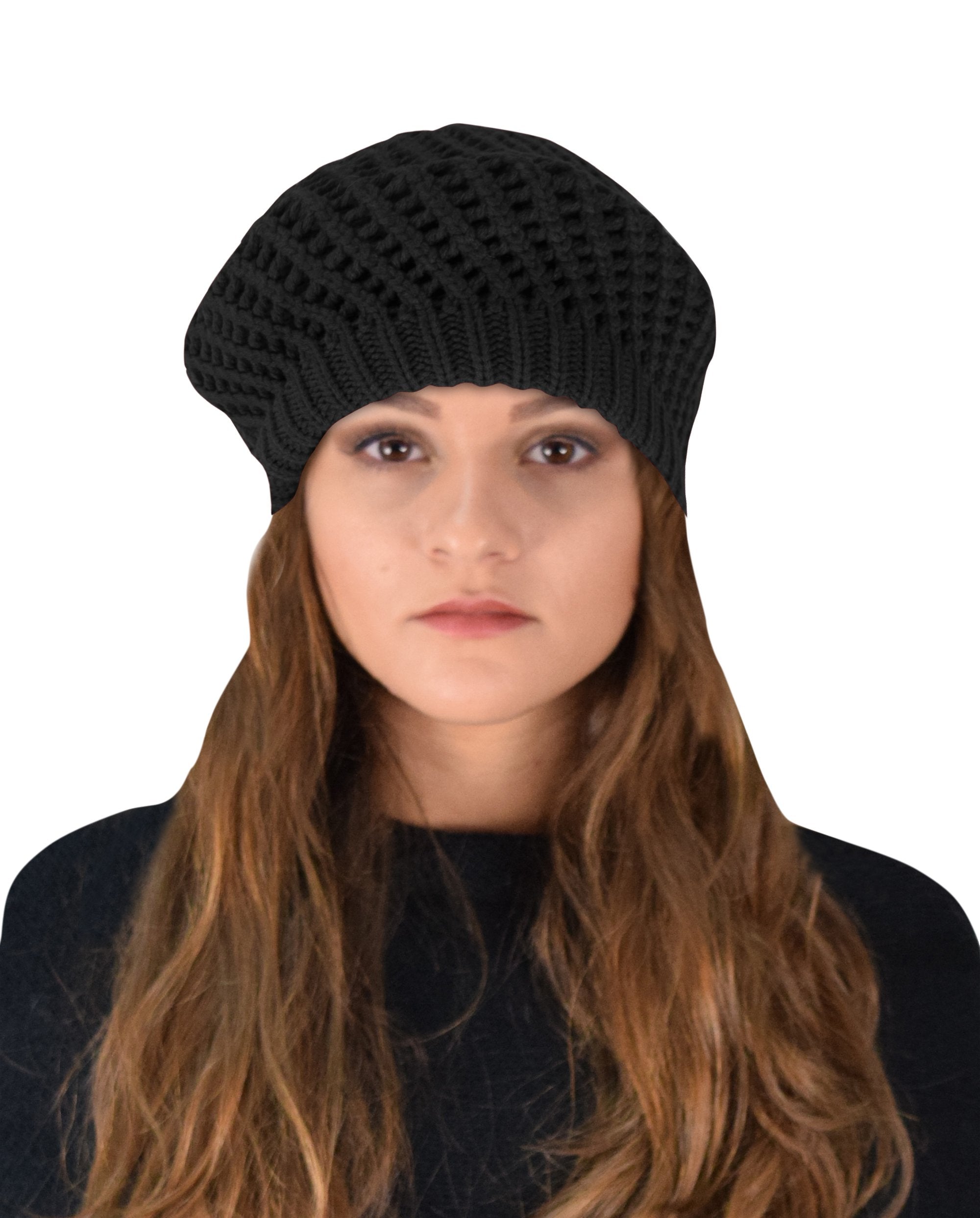 Winter Warm Double Layer Crochet Knit Beret Beanie Slouchy Hat for Women - Cozy Winter Accessory for Outdoor Activities, Fashion & Cold Weather Protection