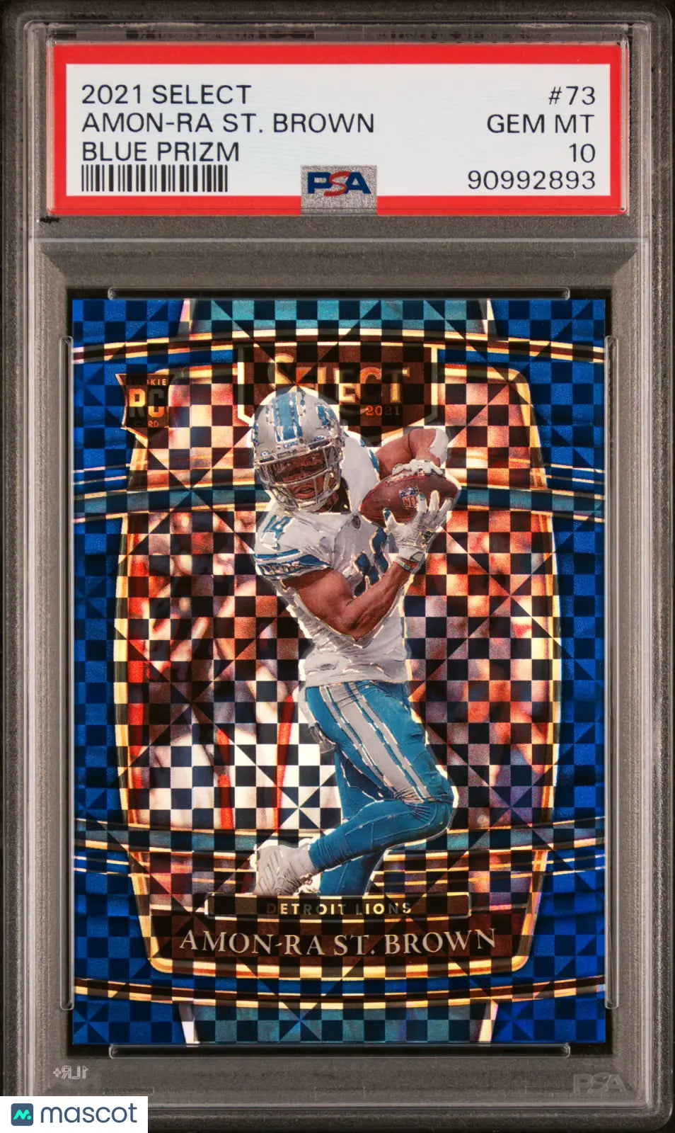 2021 Panini Select Football Amon-Ra St. Brown Rookie Card Blue Prizm PSA 10 Gem Mint 048/199 - Perfect for NFL Collectors & Fantasy Football Fans