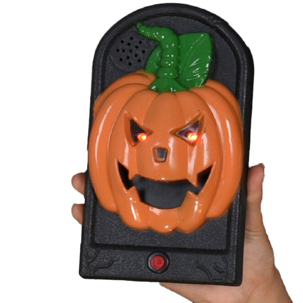 PRETYZOOM Halloween Talking Pumpkin Doorbell - Scary Horror Sound Effects Toy for Kids, Party Decor & Bar Door Decoration - Perfect Halloween Gift & Party Favor (Orange Pumpkin) - Great for Trick-or-Treating, Haunted Houses & Spooky Parties