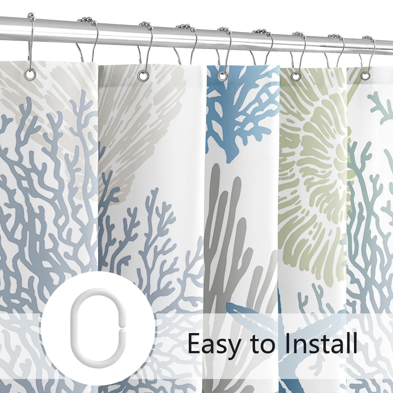 36 x 72 Inch Nautical Coastal Shower Curtain - Tropical Seashell Starfish Coral Beach Ocean Theme Bathroom Decor for Small Spaces, Dorms & Apartments | Waterproof & Easy to Clean | Perfect for Coastal, Beach House or Summer Bathroom Design