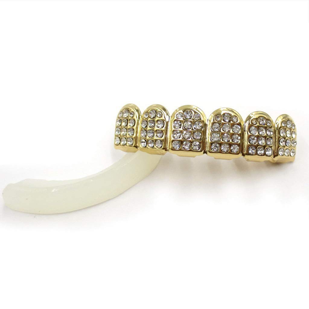 Stylish Gold & Silver Teeth Grillz Set for Men & Women - Top & Bottom Bling Jewelry for Hip Hop Fashion & Party Wear