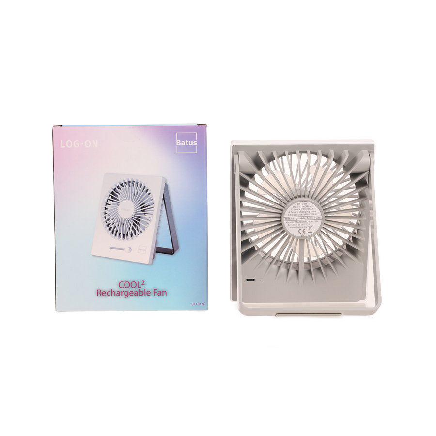 BATUS Cool 2 Foldable Desk Fan - Portable USB Rechargeable Mini Fan for Office, Home & Travel - Quiet Personal Cooling Fan with Adjustable Angles (White)