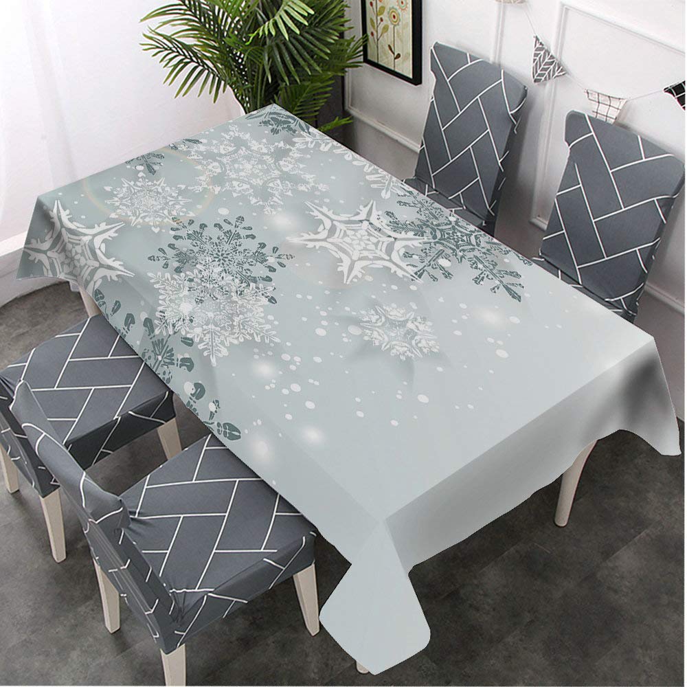 Crystal Snowflake Winter Tablecloth - 52x70 Inch Decorative Rectangle Table Cover for Dining, BBQ, Picnic & Coffee Tables | Holiday Dinner, Christmas Decor, Party Table Setting