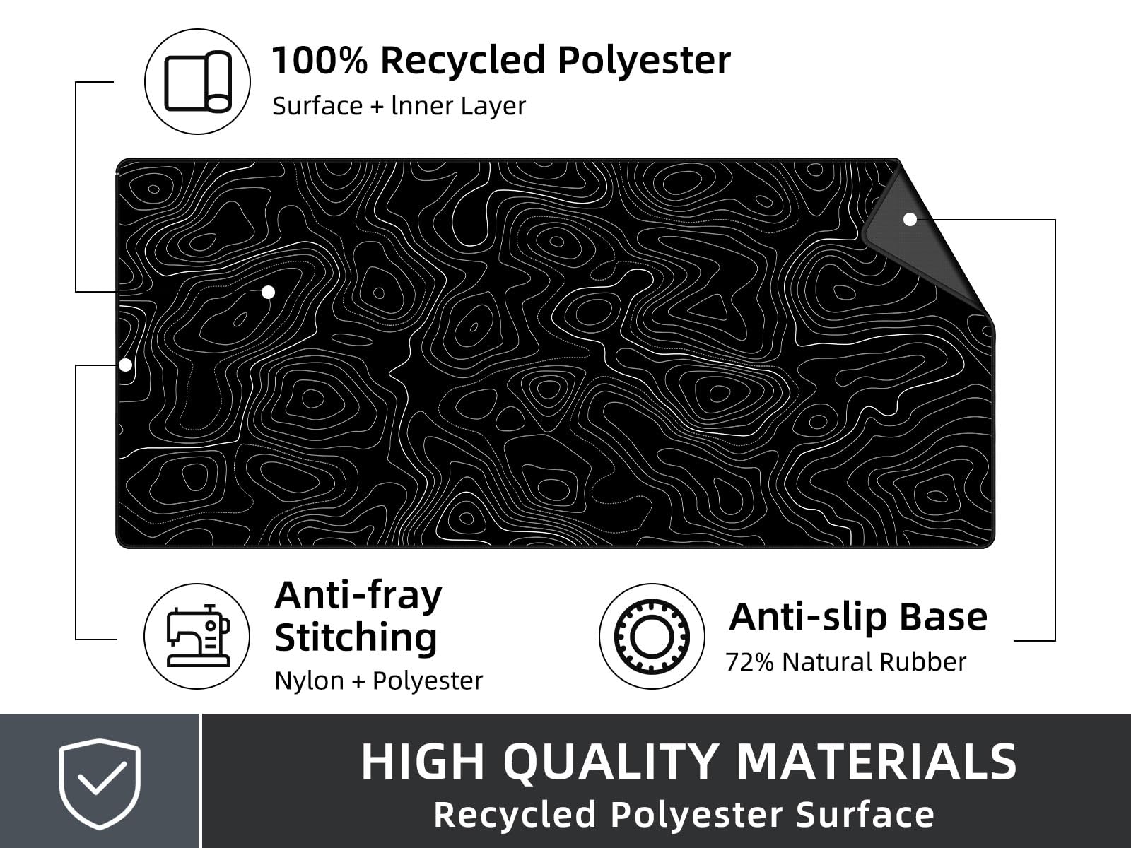 Extra Large Gaming Mouse Pad with Black Topographic Design - XXL Non-Slip Mouse Mat for PC, Laptop & Office Desk - Perfect for Gamers, Programmers & Office Workers (36