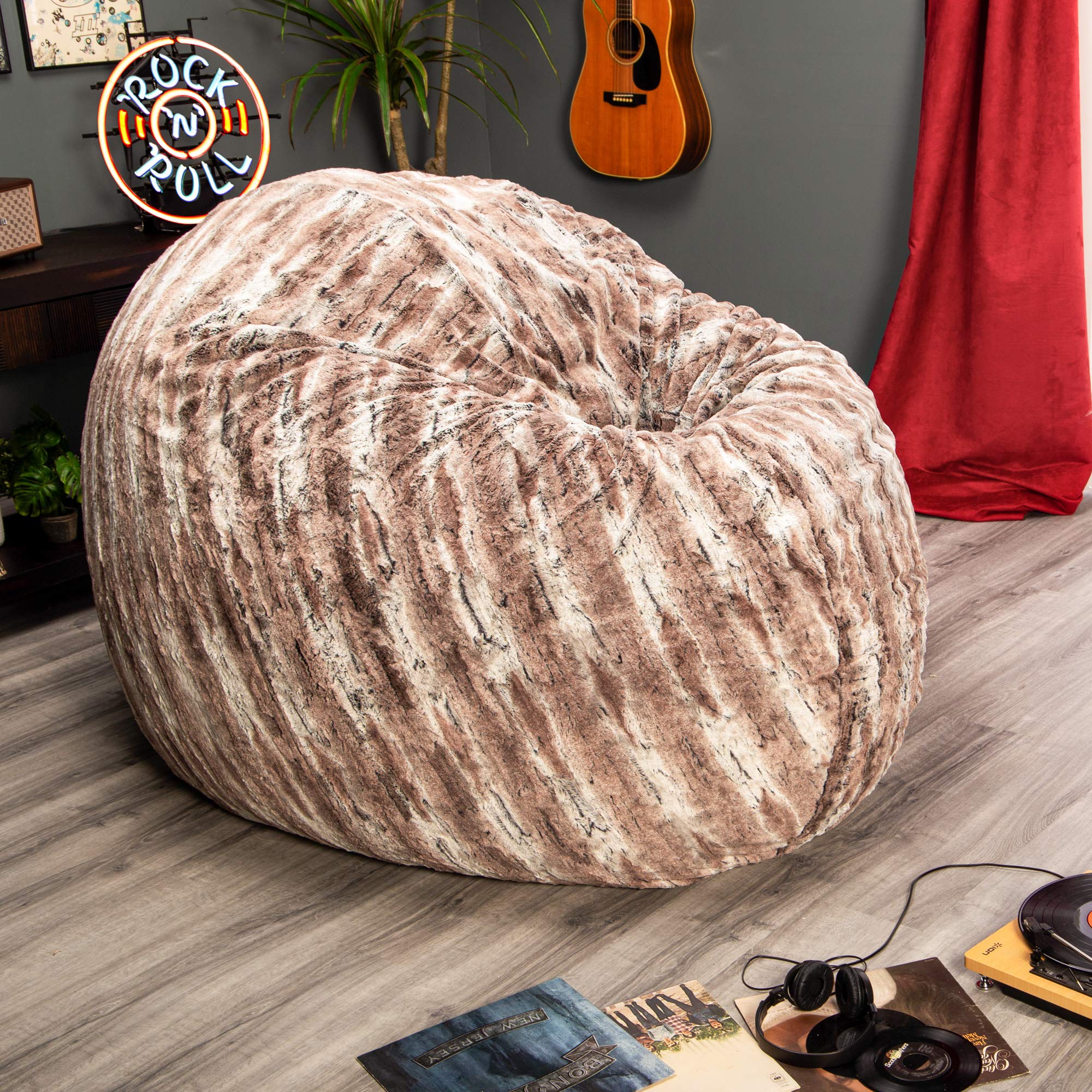 Jaxx 6 Foot Cocoon - Large Bean Bag Chair for Adults, Premium Luxe Faux Fur - Mountain Fox - Perfect for Living Room, Bedroom, or Game Room Relaxation