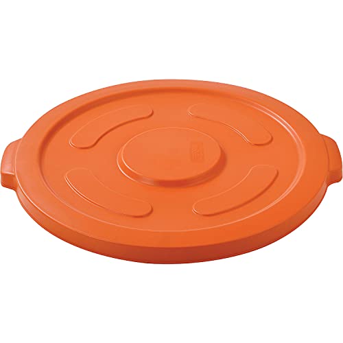 55 Gallon Heavy-Duty Plastic Trash Can Lid - Bright Orange for Outdoor & Industrial Use - Durable Waste Container Cover for Commercial, Warehouse, and Construction Sites