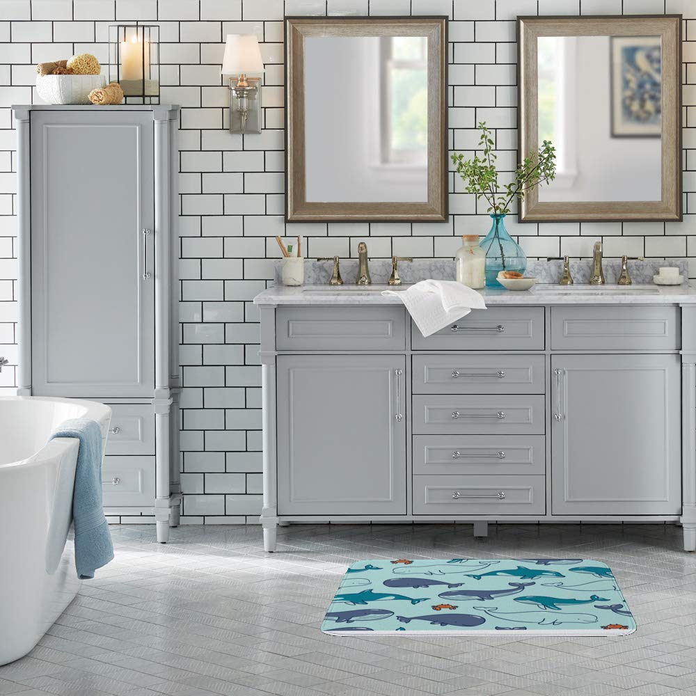 Non-Slip Bath Mat with Sea Creatures Design - Soft Velvet Absorbent Bathroom Rug for Quick Drying (31