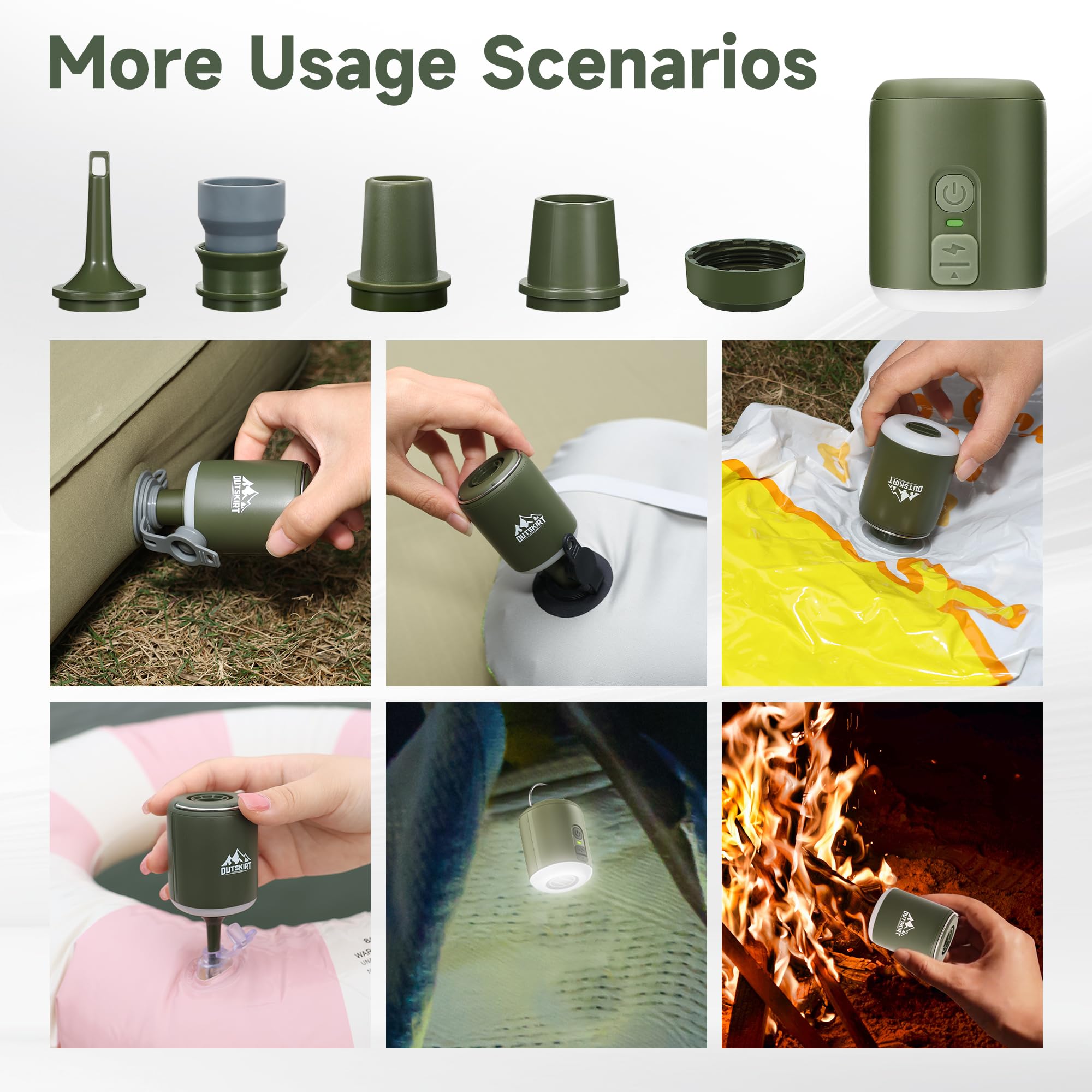 OUTSKIRT Ultra-Mini Air Pump - Portable Rechargeable Inflator with 4.5kPa Pressure, Built-in Camping Lantern & Magnetic Base - Perfect for Air Mattresses, Sleeping Pads, Pool Floats, Swimming Rings, Vacuum Storage Bags - Ideal for Camping, Travel, Beach Trips and Home Storage