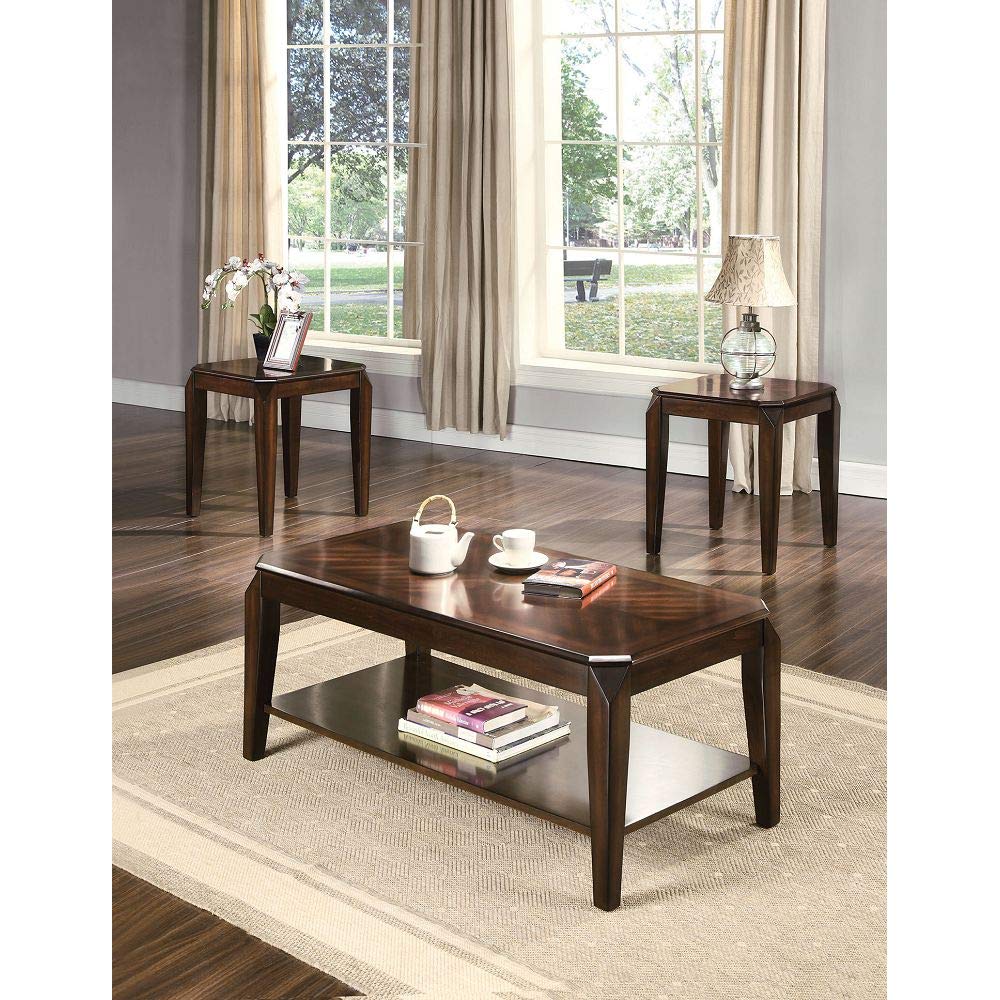 Knocbel 3-Piece Modern Coffee Table Set - Walnut Finish Living Room Side & End Tables with Smooth Surface & Clean Lines - Perfect for Sofa, Lounge & Small Space Decor