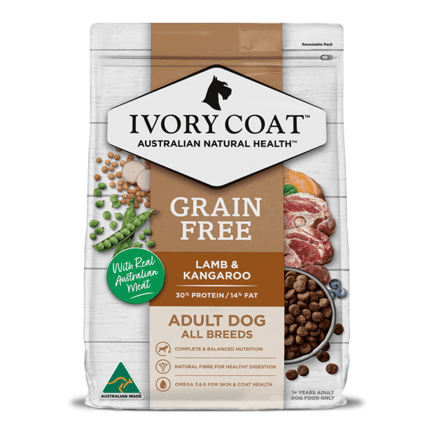 Premium IVORY COAT Grain-Free Dry Dog Food for Adult Dogs - Lamb & Kangaroo Recipe - All Breed Sizes - High Protein Nutrition for Active Pets - Perfect for Daily Meals & Training Rewards