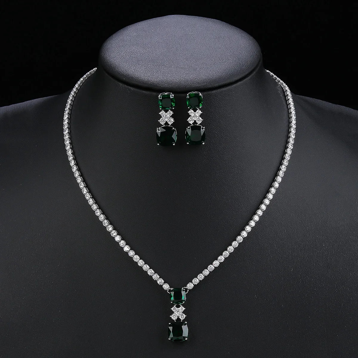 Elegant Cubic Zirconia Pendant Necklace & Earrings Set for Women - CZ Bridal Wedding Jewelry Gift Set - Perfect for Weddings, Anniversaries & Special Occasions