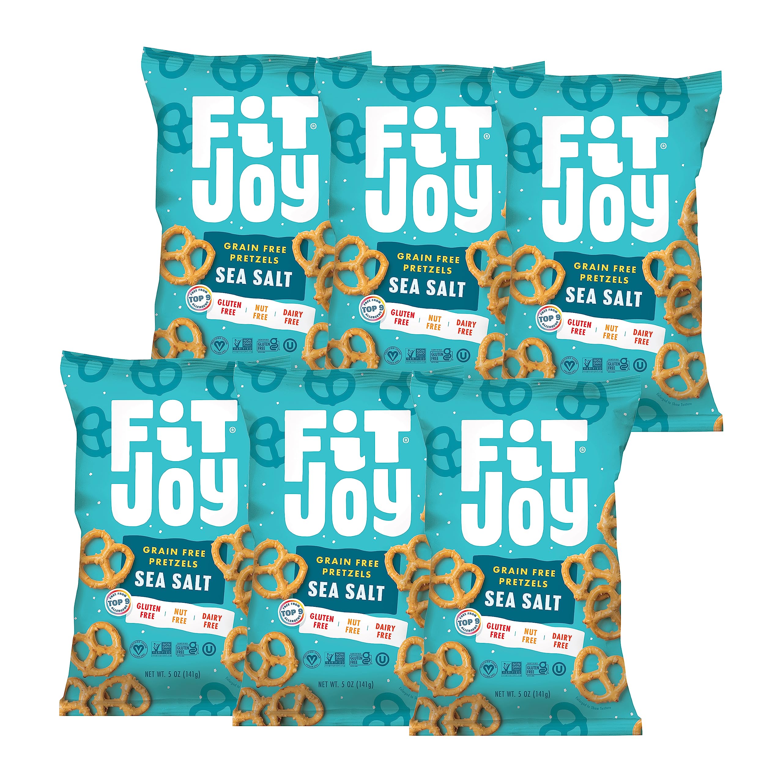 FitJoy Gluten Free Pretzels - Sea Salt Twists, Grain Free, Non-GMO, Vegan Certified Snacks (5 Oz, 6 Pack) | Made in USA, Nut Free, Crispy Crunchy | Perfect for School Lunches, Road Trips & Healthy Snacking