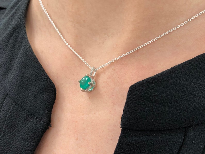 1.20tcw Round Emerald & Diamond Accents 14K Gold Pendant Necklace for Women - Elegant Jewelry Gift for Birthday, Anniversary & Special Occasions