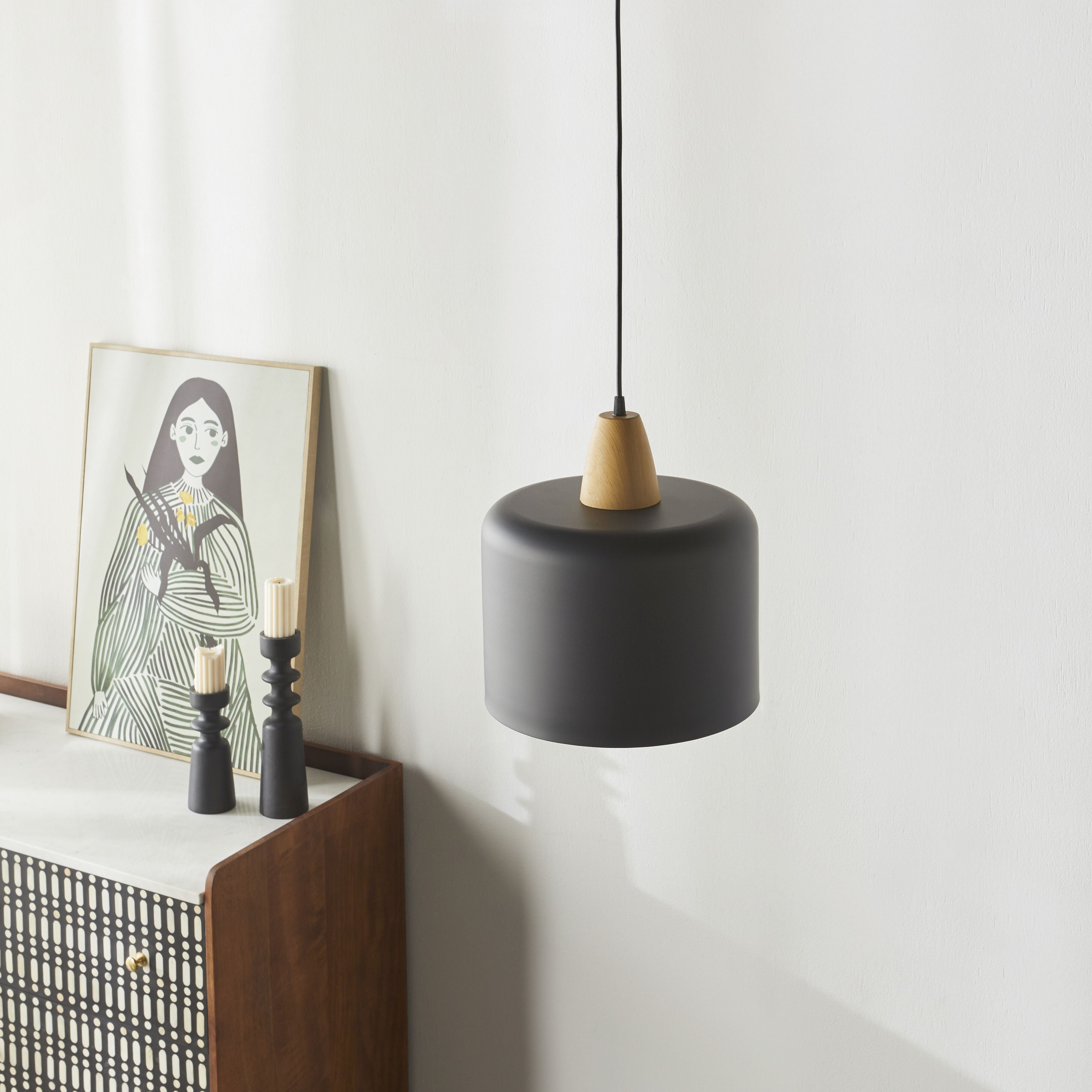 Belmont Pendant Light Fixture - Charcoal Gray 28x30cm - Modern Hanging Lamp for Living Room, Bedroom, or Dining Area