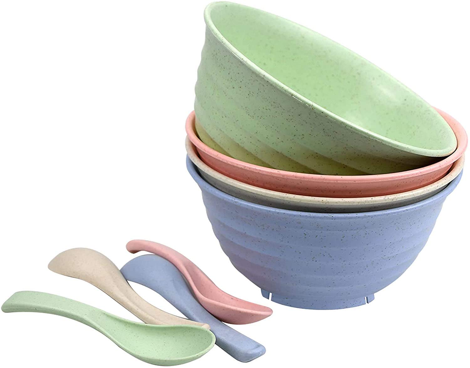 Dokpav 24oz Unbreakable Wheat Straw Cereal Bowl - Microwave & Dishwasher Safe, BPA-Free Healthy Bowls for Kids & Adults (4-Pack) - Perfect for Soup, Noodles, Fruit & Everyday Meals