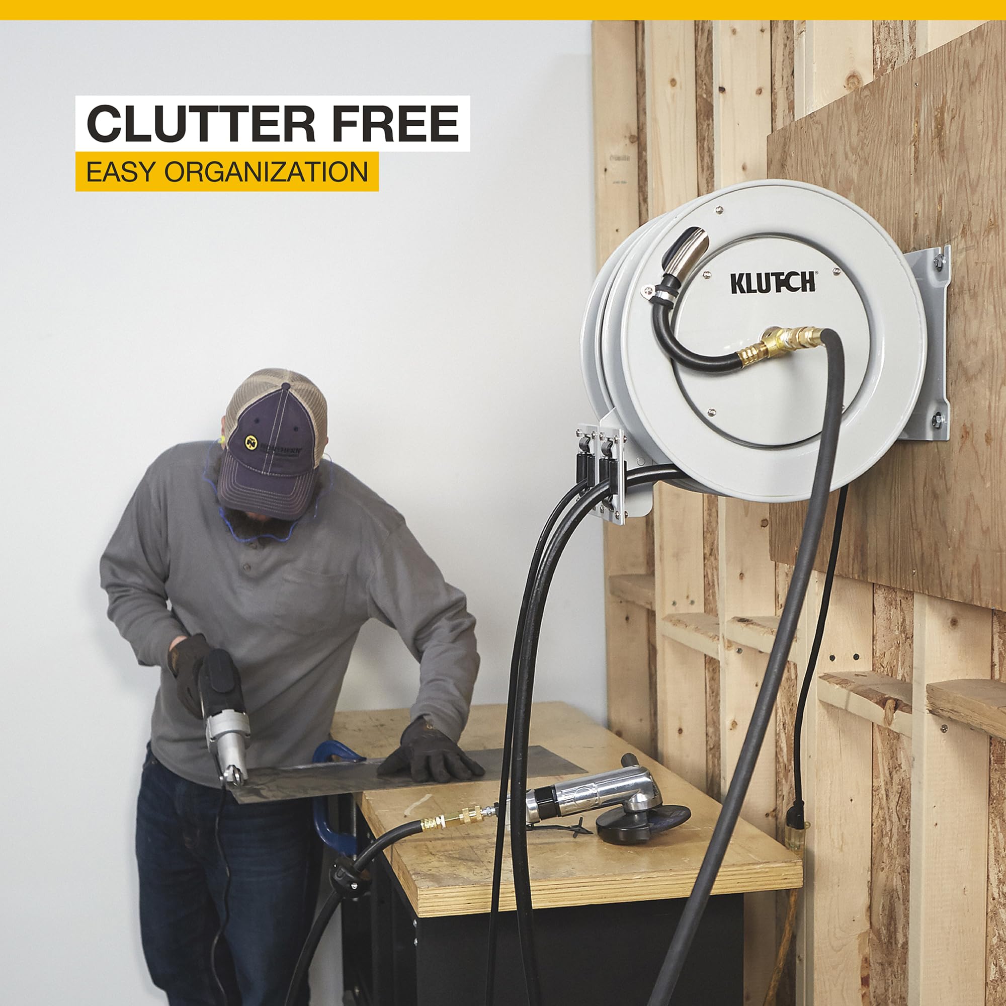 Klutch Combo Air and Electric Hose Reel - Heavy Duty Retractable Hose Storage for Garage, Workshop & Outdoor Use