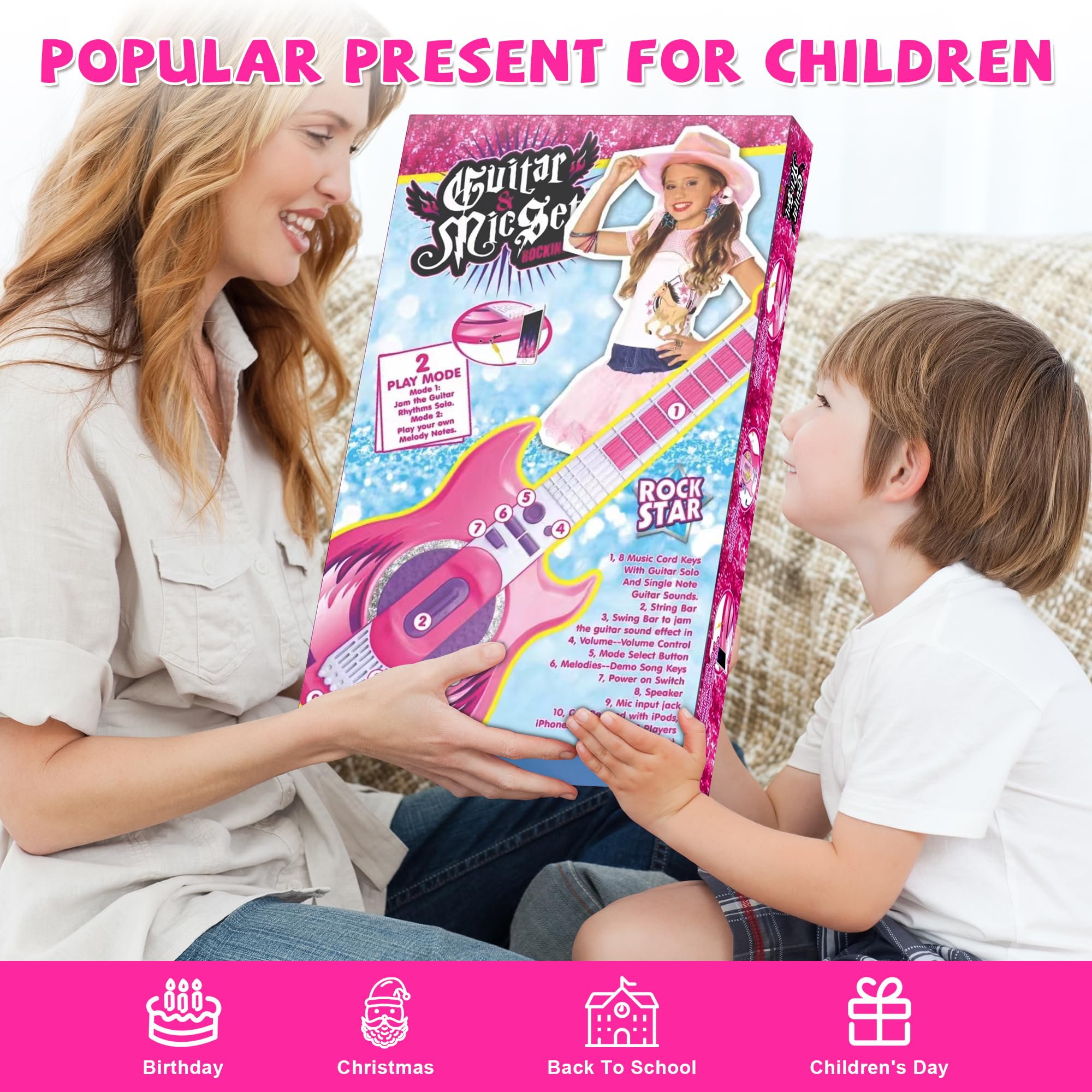 Contixo TG4 Kids Musical Guitar and Microphone Set - Adjustable Height Karaoke Toy with Stand for Boys & Girls (Purple) | Perfect Christmas Birthday Gift for Toddlers | Home Entertainment & Party Fun