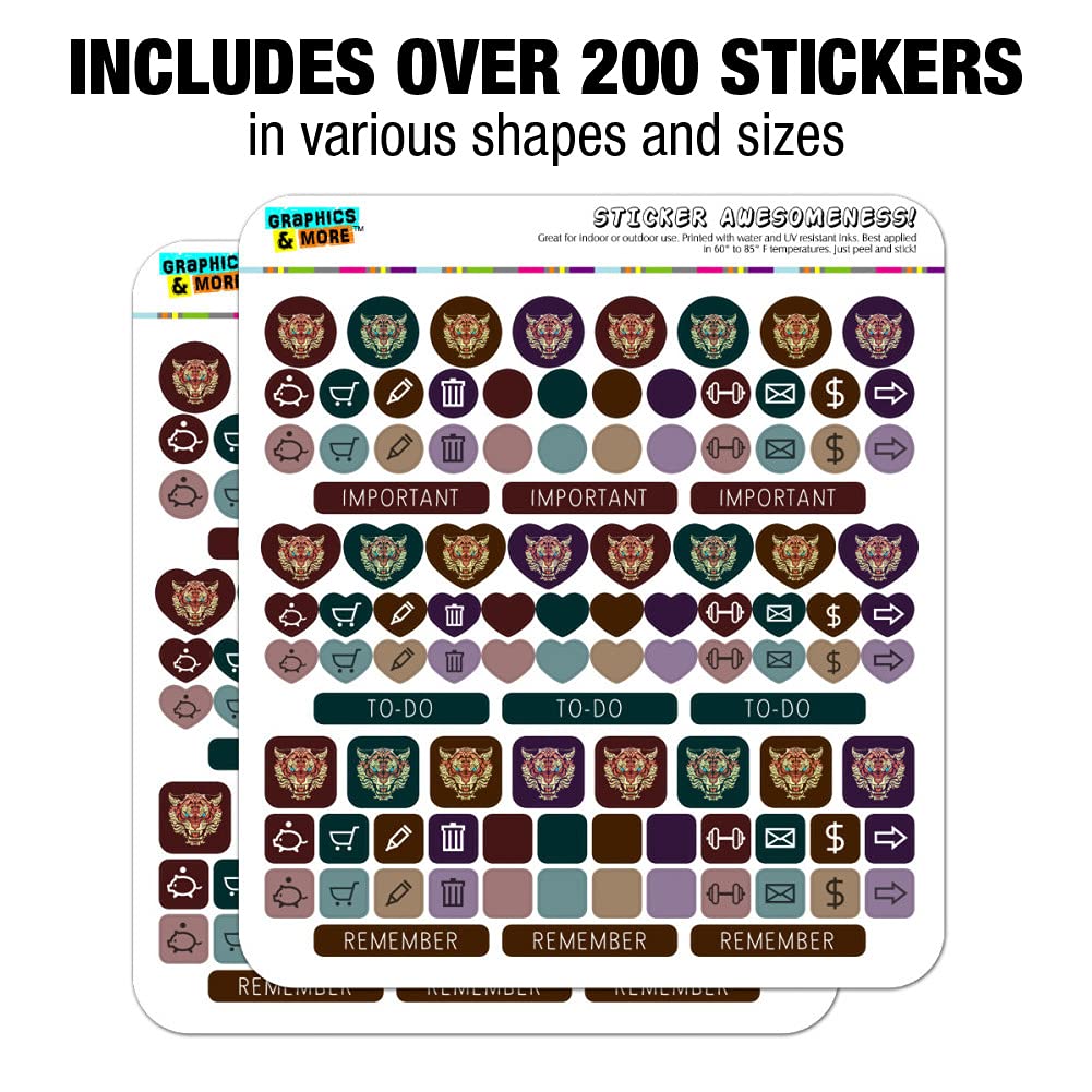 Fierce Snarling Tribal Tiger Oni Sticker Set for Planners, Calendars, Scrapbooking & DIY Crafts - Perfect for Bullet Journals, Scrapbooks, and Creative Projects
