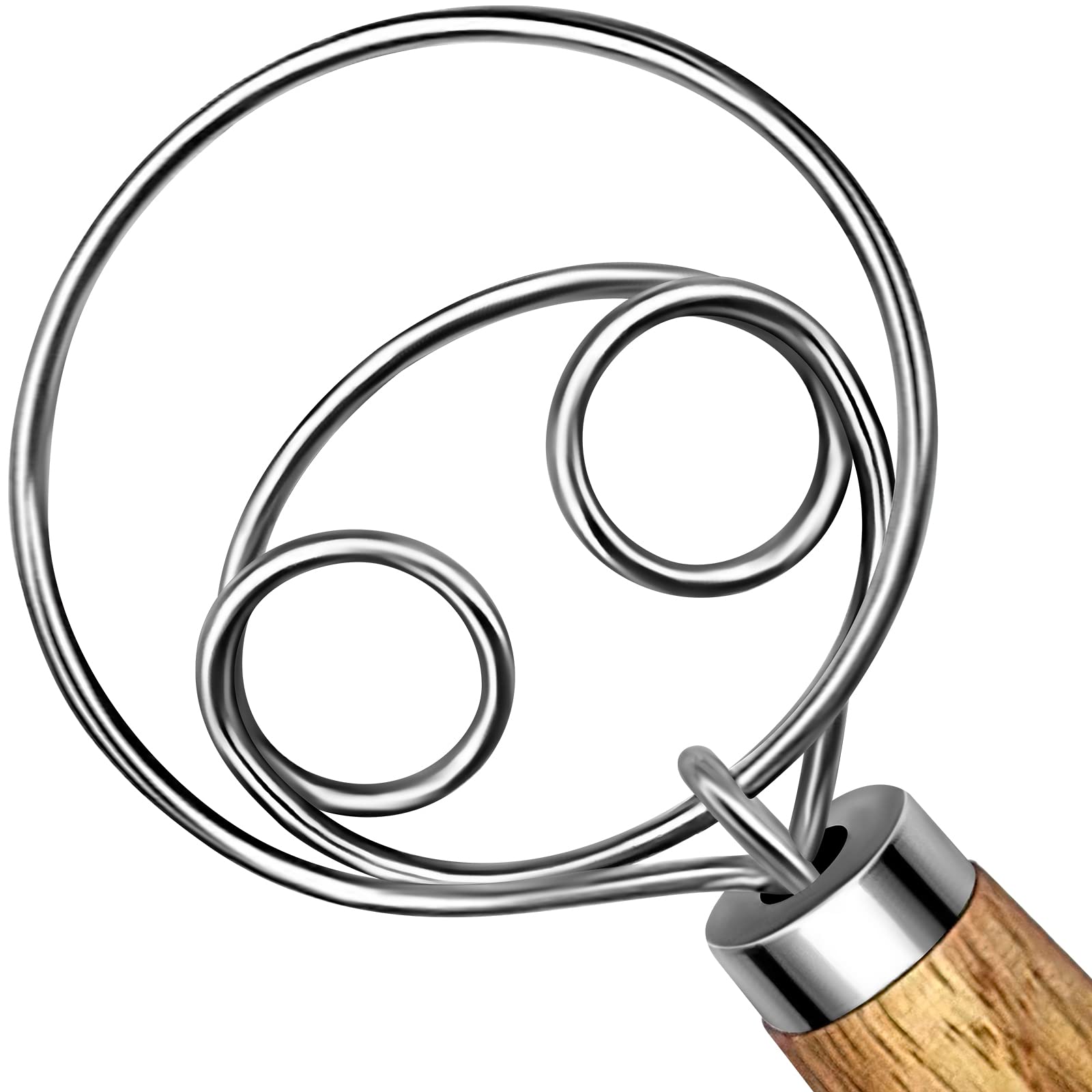 TEEVEA Danish Dough Whisk - Stainless Steel Dutch Style Bread Mixer with Wooden Handle - Professional Baking Tools for Bread, Pastry & Pizza Dough - Perfect for Home Bakers & Commercial Kitchens