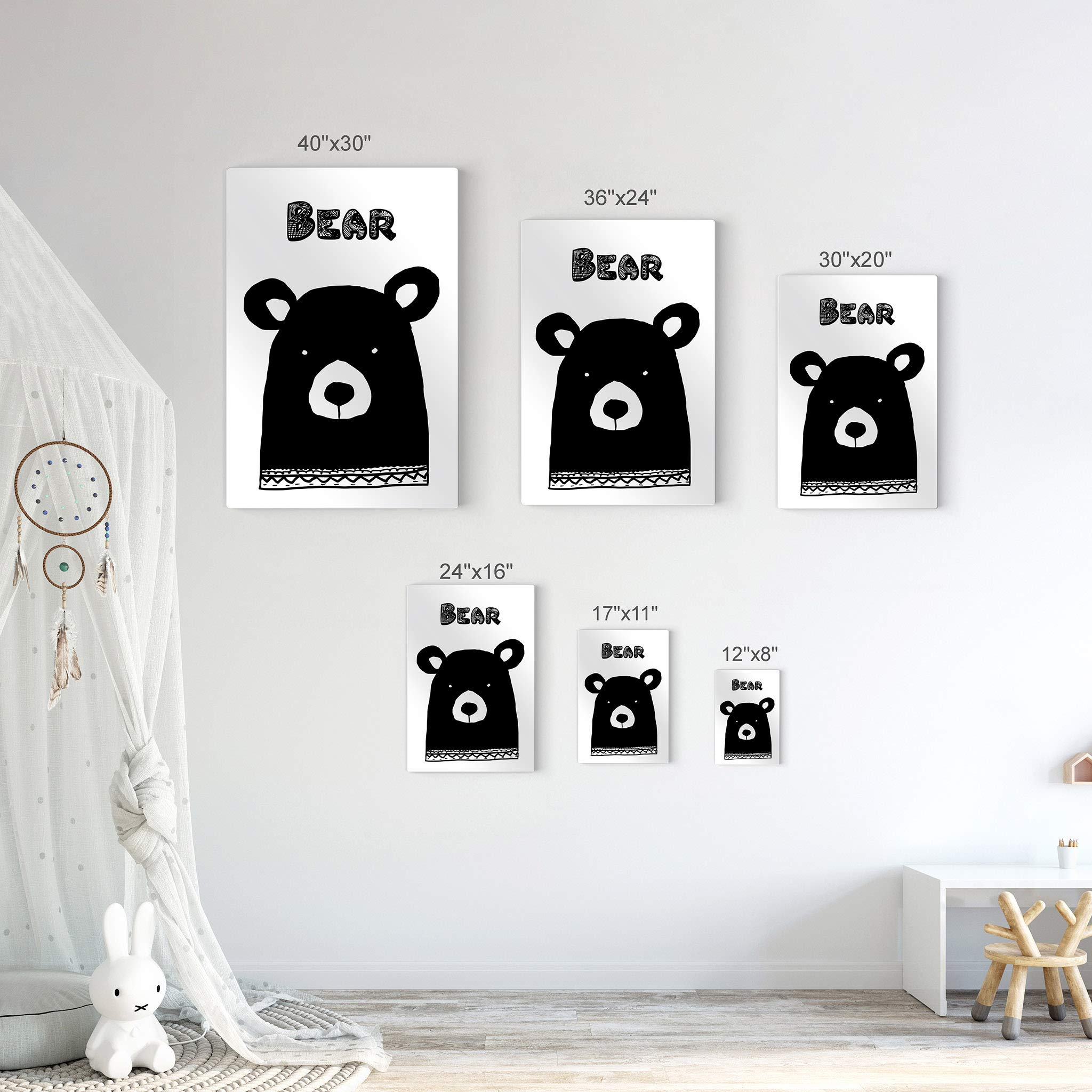 Scandinavian Bear Illustration Metal Wall Art - White Background Kids Room Decor, Nursery Decor, Baby Room Wall Art - 40x30 Inches - Made in USA | Perfect for Children's Bedrooms, Playrooms & Nursery Wall Decor