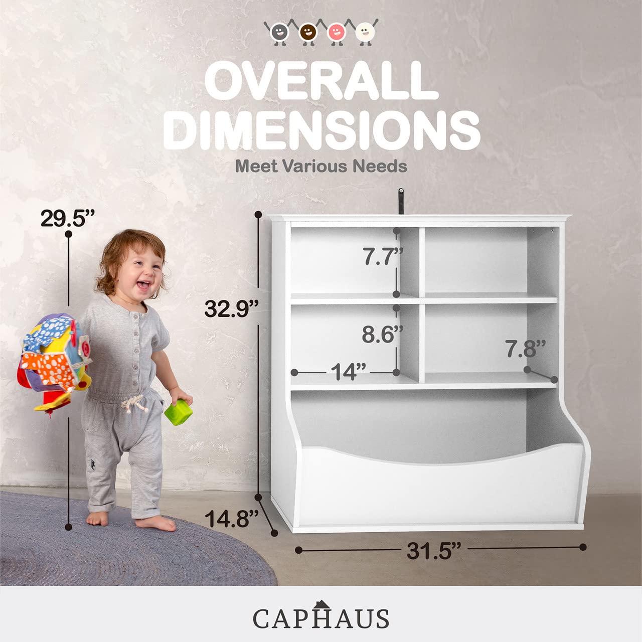 CAPHAUS Kids' Storage Organizer - 6-Cube Open Shelf Bookcase for Toys, Books & Clothes | Nursery, Playroom & Closet Organization Solution | Durable Multifunctional Storage Cabinet for Home & Classroom Use