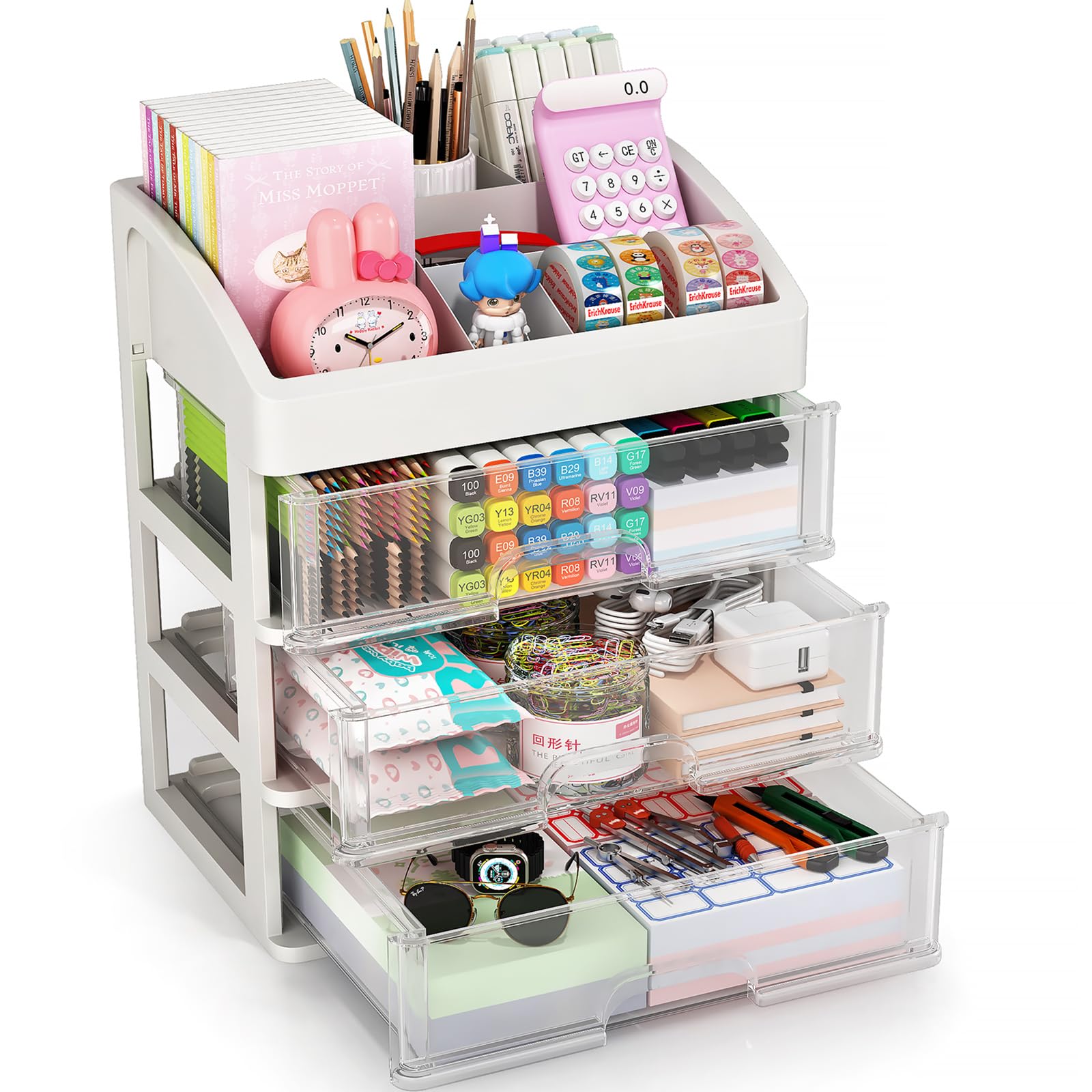 3-Drawer Desk Organizer - Plastic Storage Drawer for Office Supplies, Stationery & Makeup | Compact Desktop Organizer for Office, School & Home | Perfect for Workspace Decluttering & Beauty Product Storage