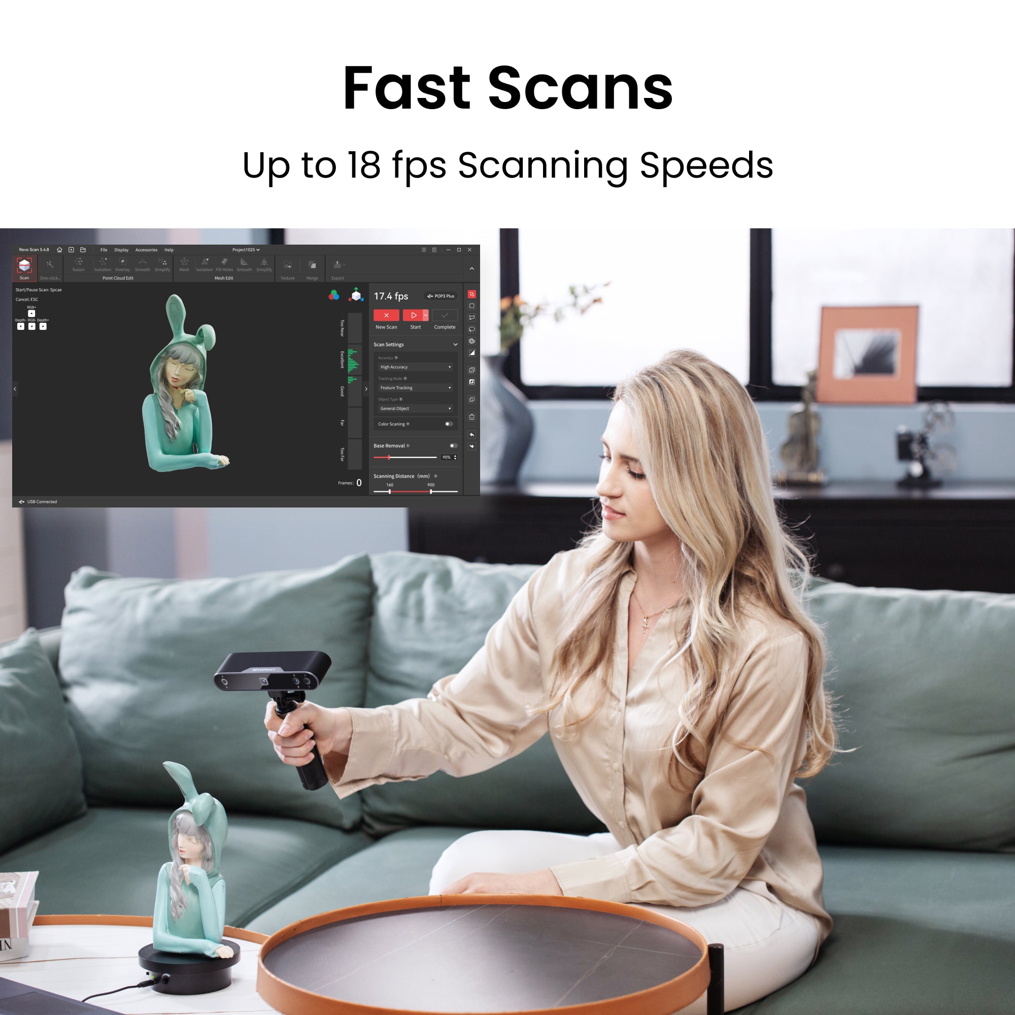Revopoint POP 3 Plus Handheld 3D Scanner - 0.08mm High Accuracy for 3D Printing, Modeling & Reverse Engineering | Perfect for DIY Projects, Jewelry Design & Industrial Prototyping