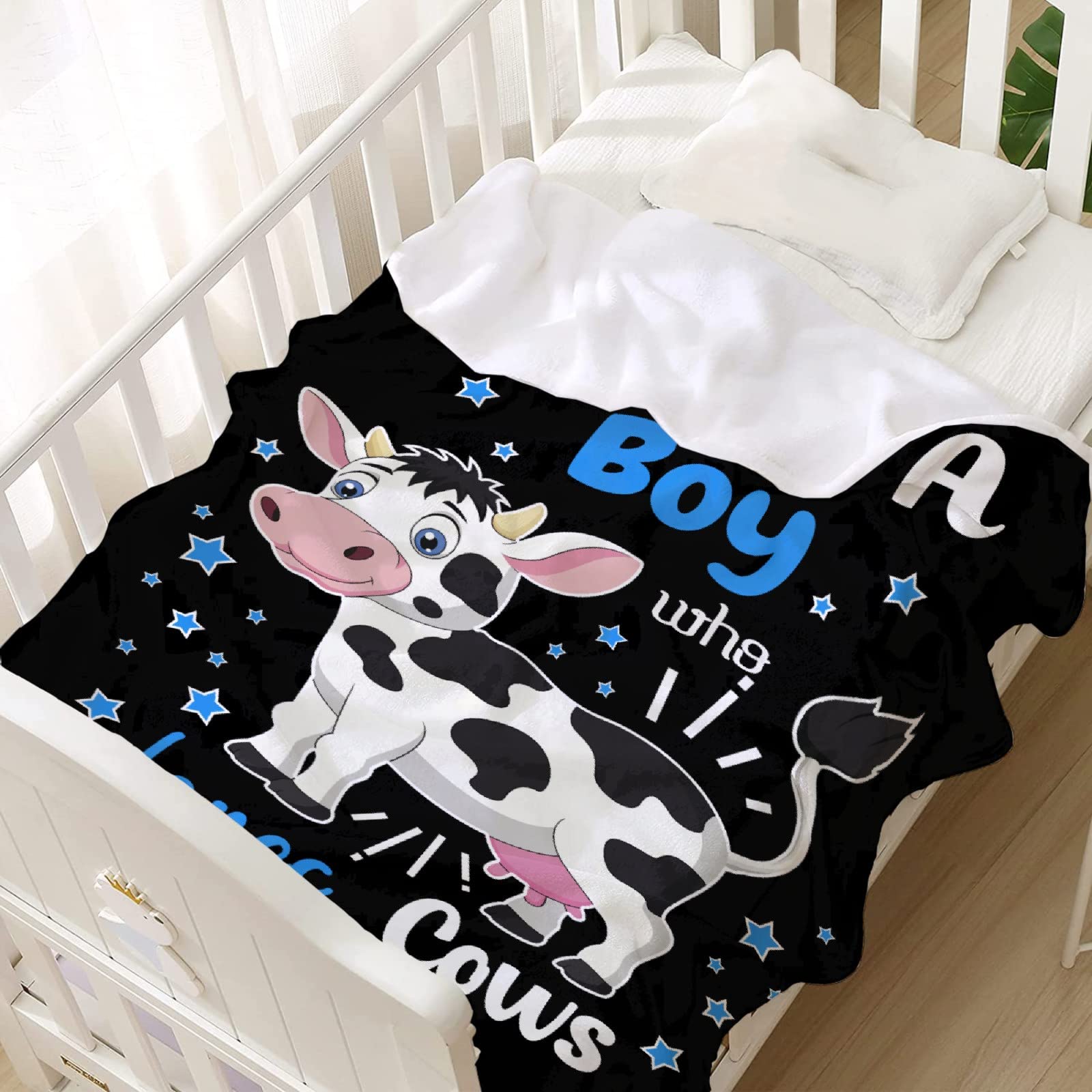 Just a Boy Who Loves Cows - Soft Flannel Cozy Lightweight Blanket Throw Quilt Gift for Toddler (40