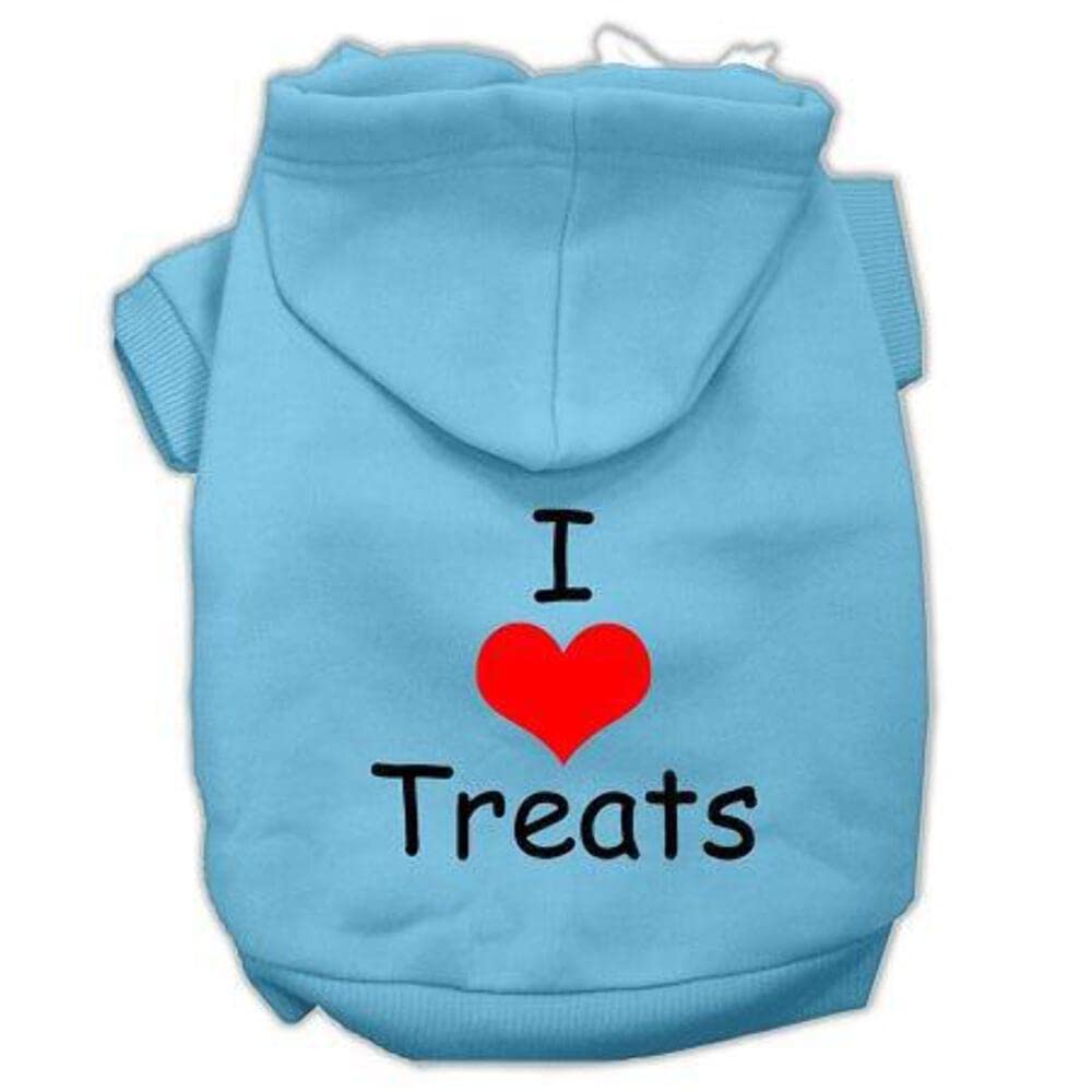 Blue 'I Love Treats' Pet Hoodie for Dogs & Cats (6-10 lbs) - Soft Screen Printed Sweater for Small Pets - Perfect for Winter Walks & Photo Shoots