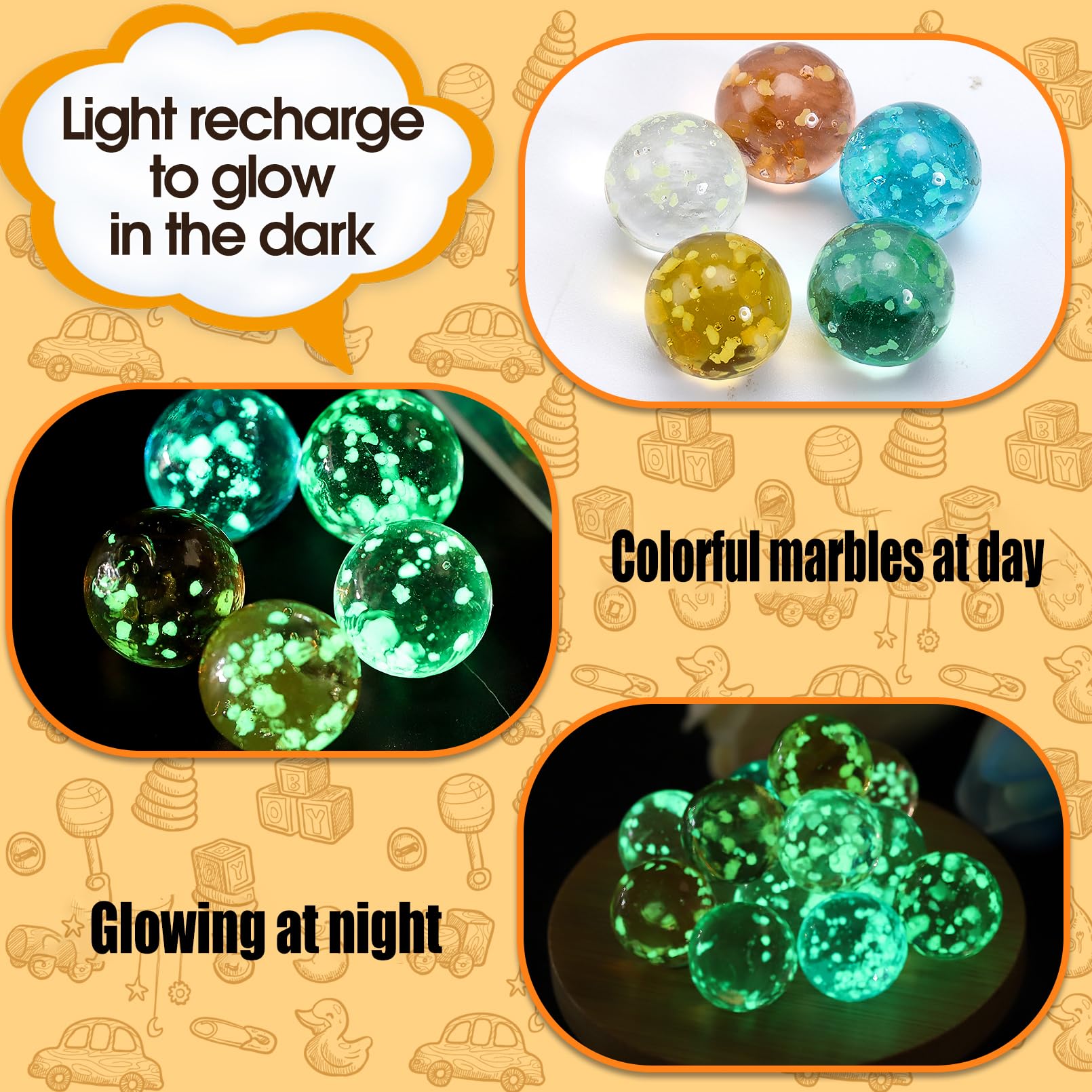 30Pcs Glass Marbles for Kids & Adults - 25 Colorful & 5 Glow in The Dark Marbles (0.6 Inch) - Bulk Marbles for Marble Games, DIY Crafts & Home Decoration - Perfect for Party Favors, Sensory Play & Educational Activities