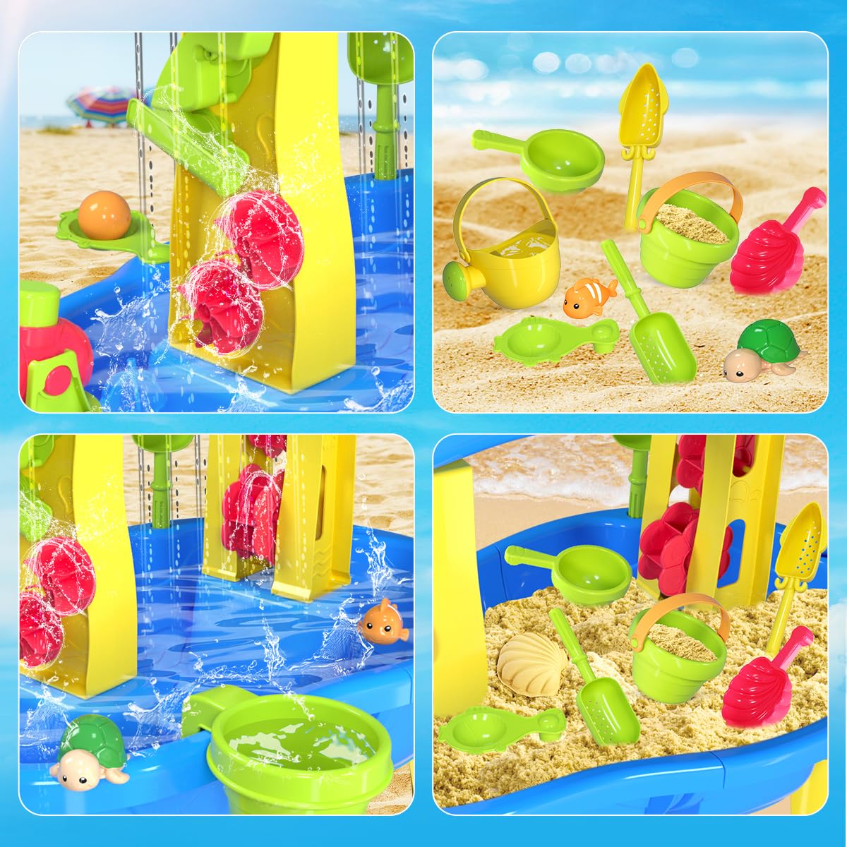 VATOS 3-Tier Sand and Water Play Table with Cover - Outdoor Kids Activity Toy for Ages 3-9 - Perfect for Summer Backyard, Beach & Garden Water Play - Toddler Sandbox & Splash Toy for Sensory Development