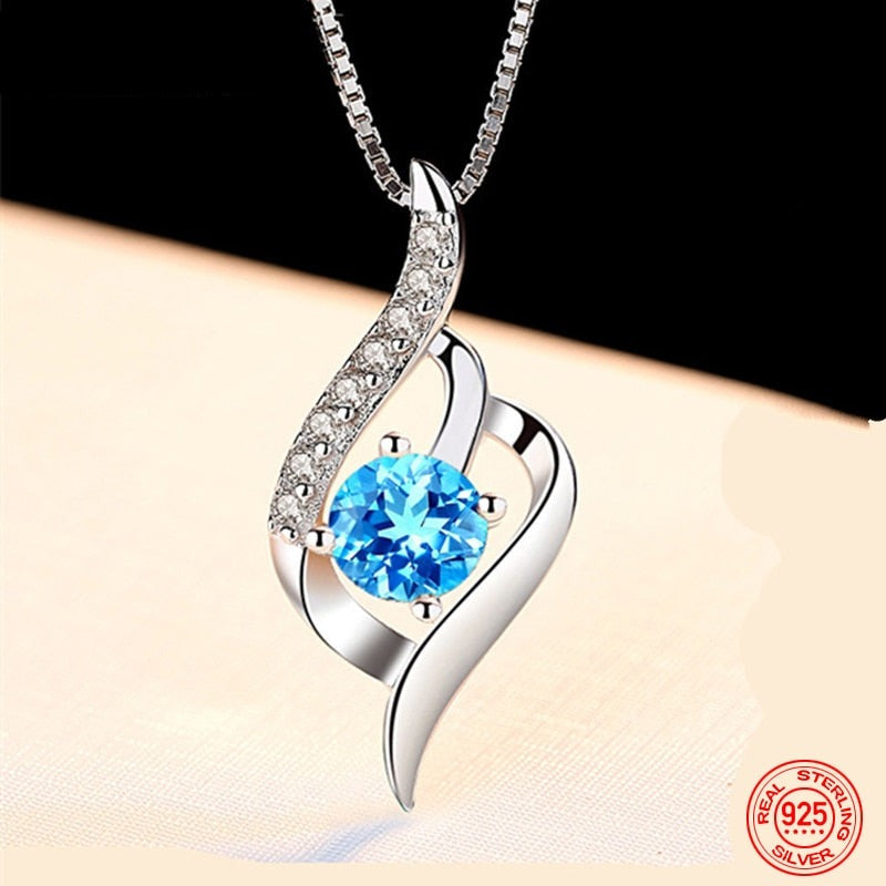 925 Sterling Silver Blue Crystal Pendant Necklace for Women - Elegant Jewelry Gift for Birthday, Anniversary & Special Occasions