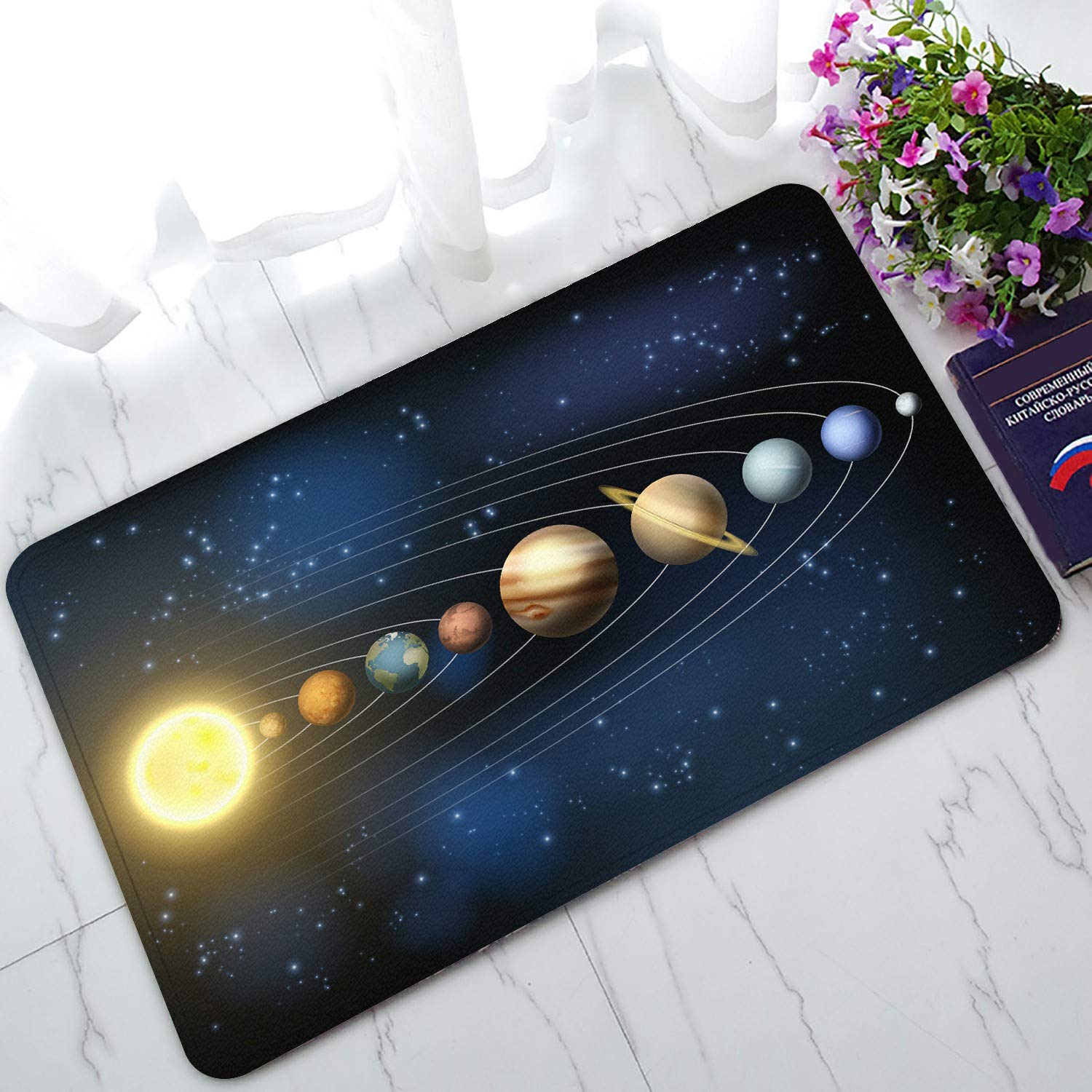 Solar System Planets Orbit Sun Doormat - Non-Slip Bath Rug & Entrance Mat 30x18 Inch - Space Theme Welcome Mat for Home Decor, Science Classroom & Astronomy Lovers
