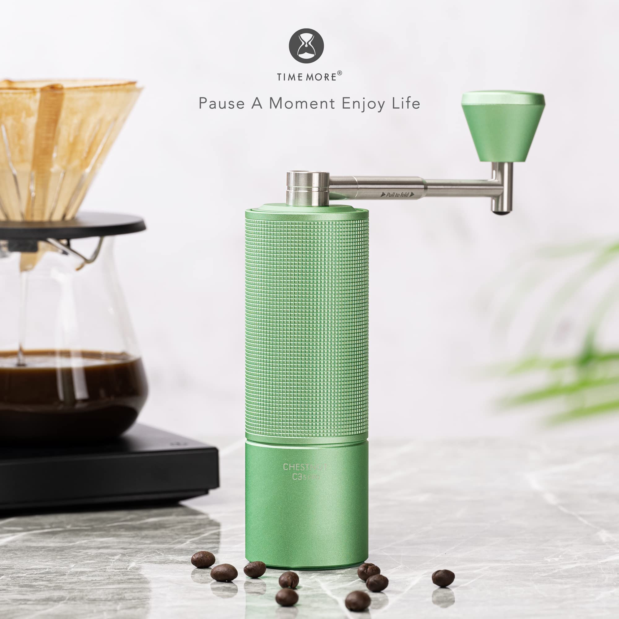 TIMEMORE Chestnut C3S PRO Manual Coffee Grinder - Stainless Steel S2C Conical Burr, Foldable Handle, Adjustable Grind Settings for Espresso, French Press, Drip Coffee | Perfect for Home, Office & Travel Use