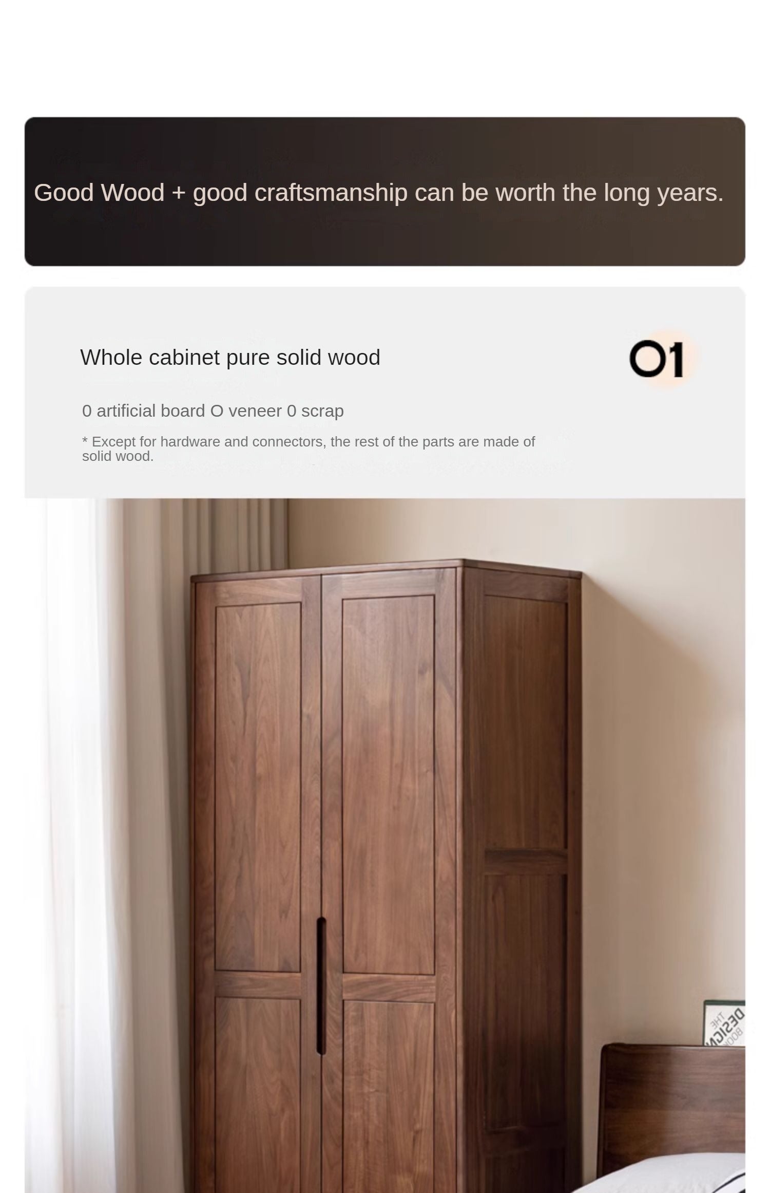 Premium Black Walnut Solid Wood Wardrobe - Handcrafted Closet Organizer with Adjustable Shelves | Perfect for Bedroom, Walk-in Closet & Master Suite Organization