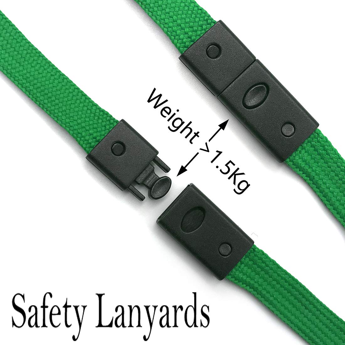 Breakaway Safety Lanyards - 50 PCS Black & Green for Badges & IDs