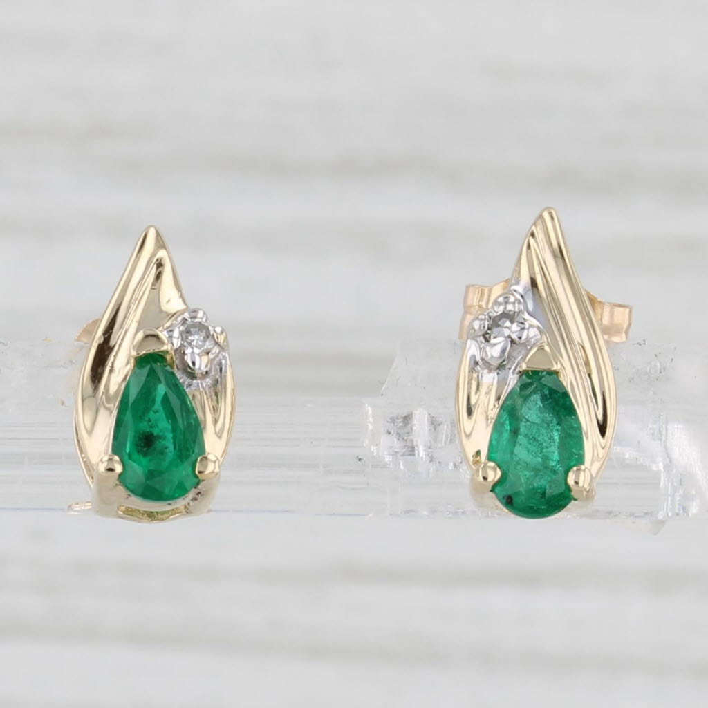 0.40ctw Emerald & Diamond Teardrop Stud Earrings 14k Yellow Gold - Elegant Jewelry for Women, Perfect Gift for Birthday, Anniversary & Special Occasions