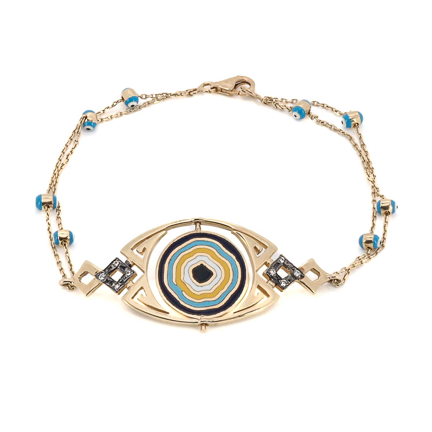 14K Solid Gold & Diamond Evil Eye Clover Bracelet for Women - Lucky Protection Charm for Good Fortune, Travel & Daily Wear