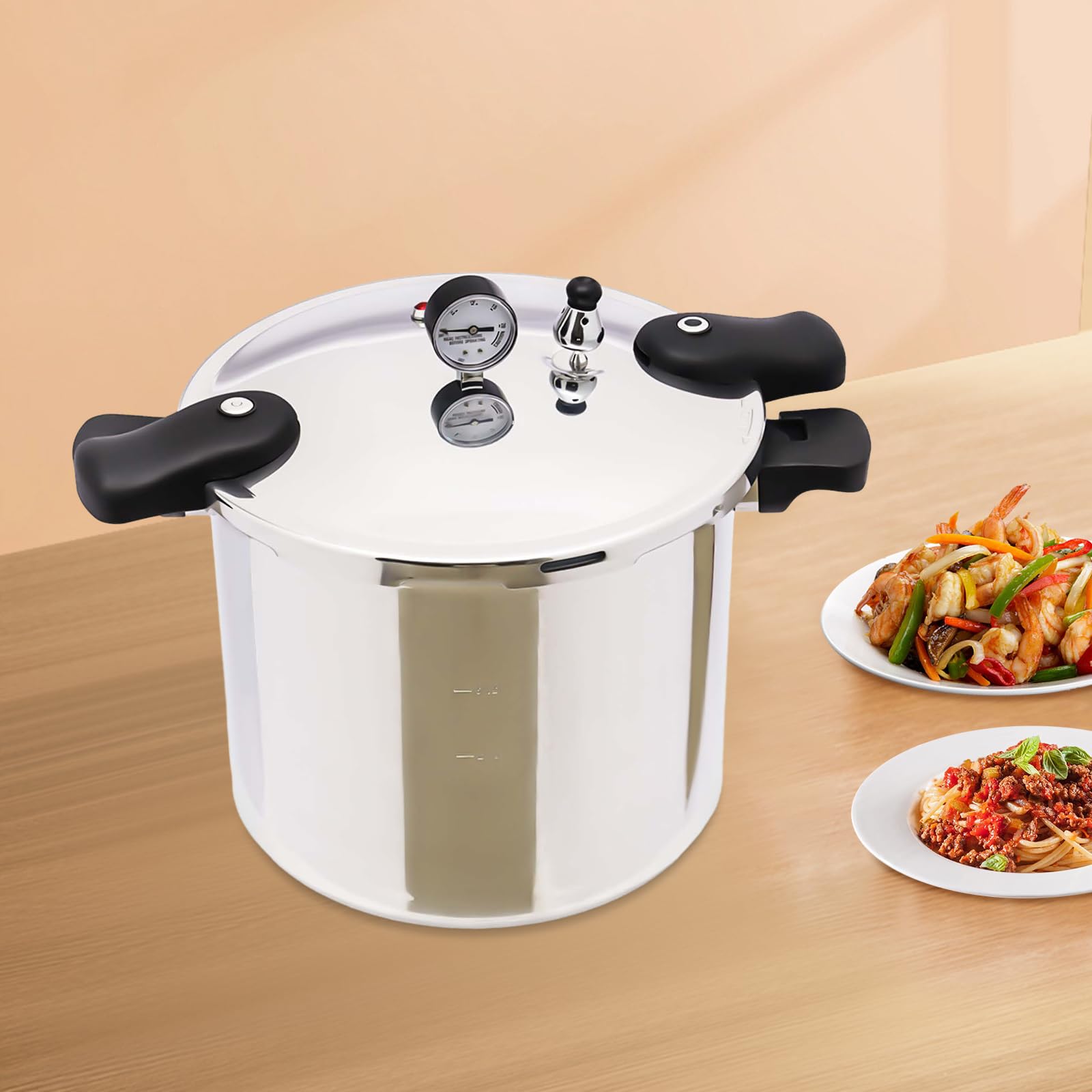 23 Quart Aluminum Pressure Canner Cooker with Gauge & Release Valve - 11psi, 22L Large Capacity for Home Canning, Preserving Food, Pickling - Perfect for Family Kitchens & Commercial Use (Stainless Steel)