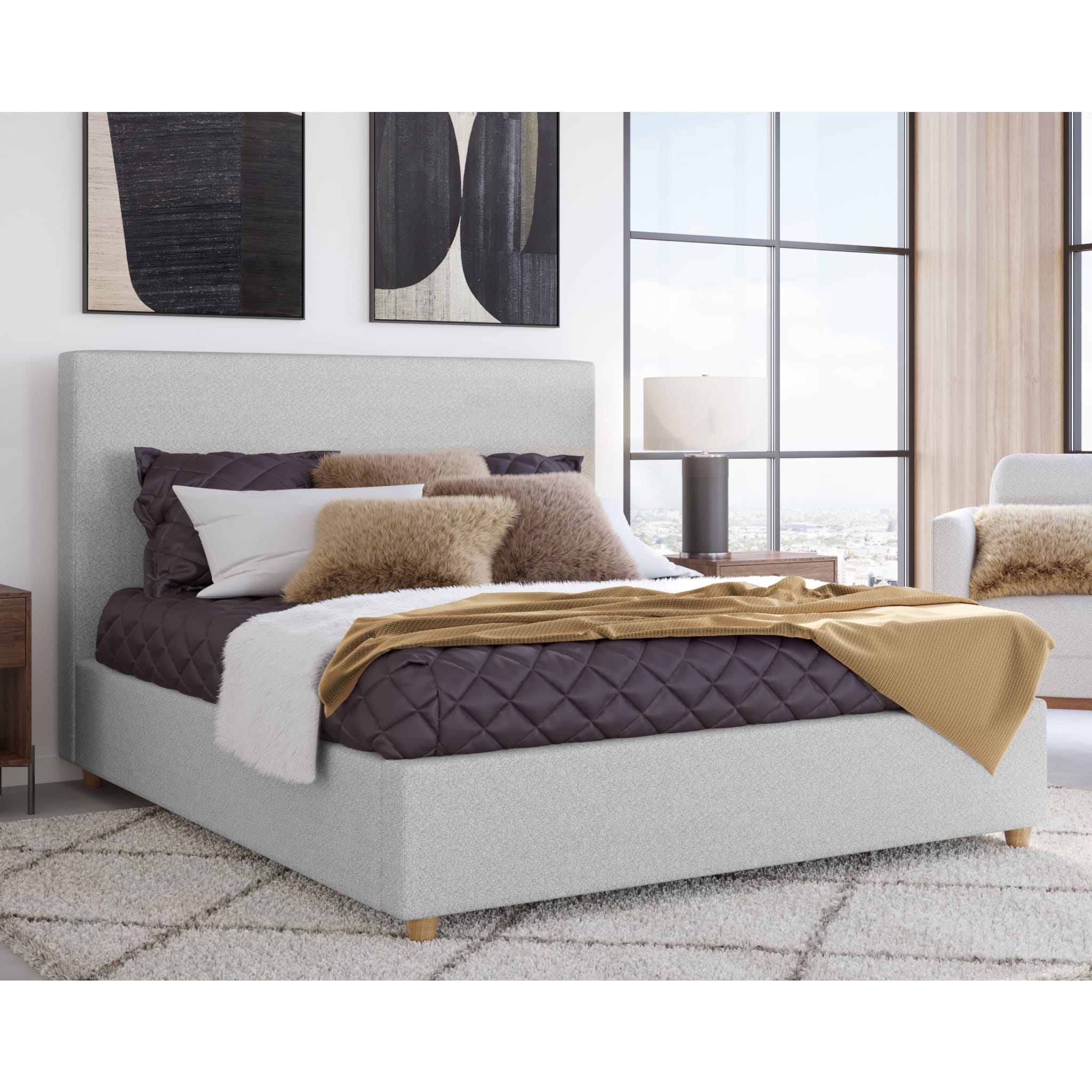 Olivia Upholstered Platform Bed Frame - Queen Size Linen Fabric Bed with Wooden Slat Support | Modern Bedroom Furniture for Master & Guest Rooms (2026)