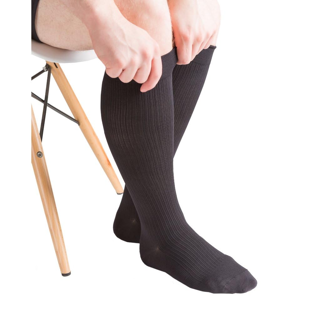 Men's 15-20 mmHg Compression Socks for Dress Shoes - Classic Rib Design for Circulation Support & Comfort - Perfect for Work, Travel & Varicose Vein Relief