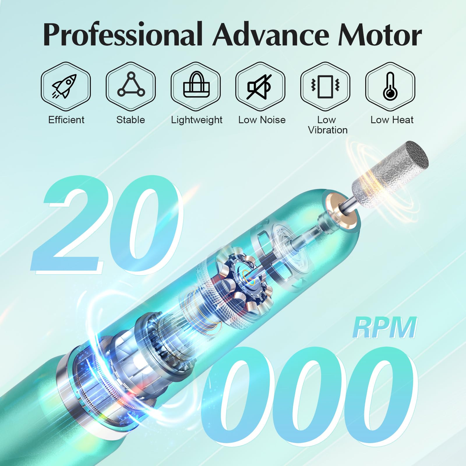 JIASHENG Professional USB Electric Nail Drill Kit - Portable Manicure & Pedicure Tool for Acrylic Gel Nails with Multiple Drill Bits - Perfect for Home Salon, Nail Art & DIY Nail Care (Green)