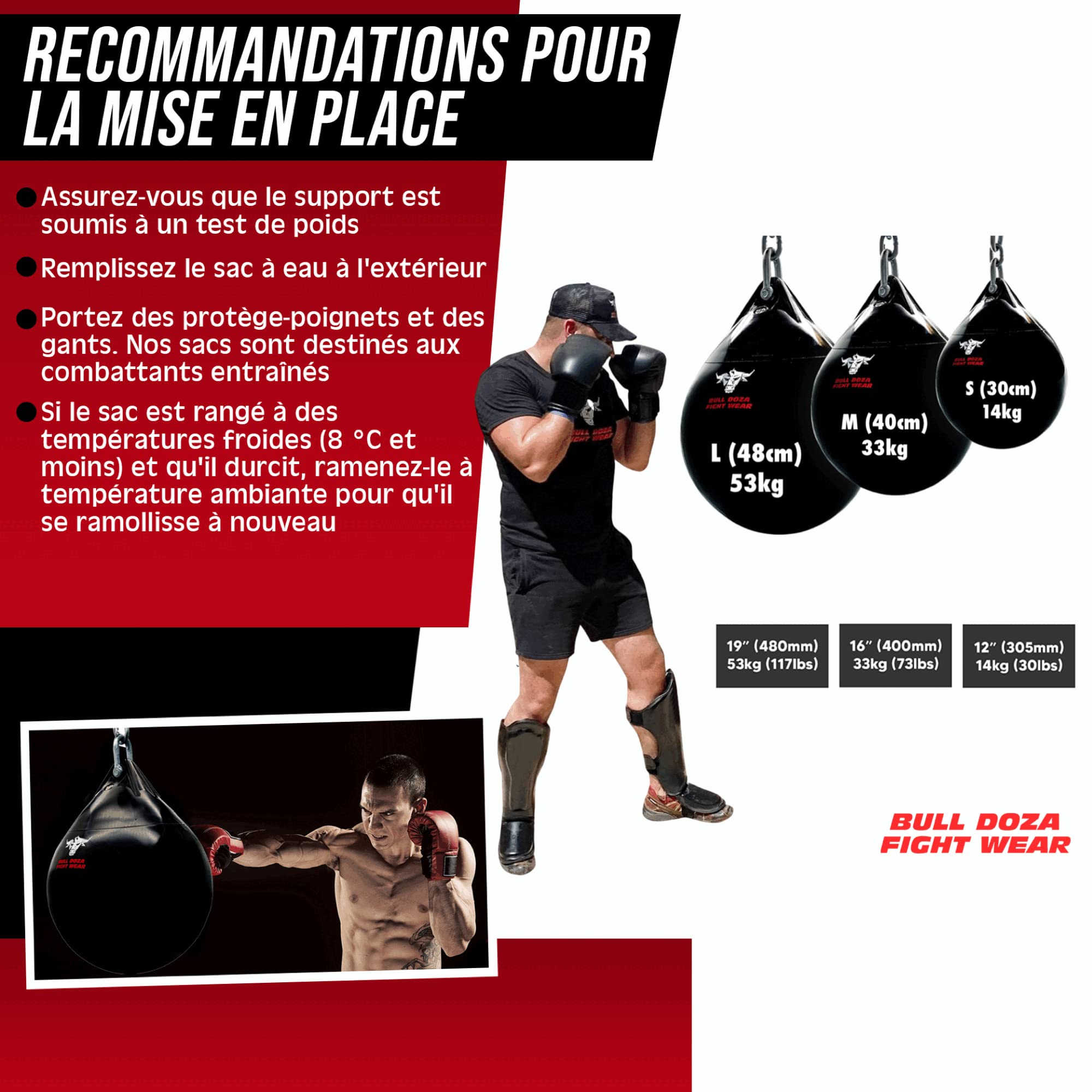 Bull Doza Fight Wear Heavy Duty Water Punching Bag - Durable, Waterproof, 3 Sizes - Perfect for Boxing Training, MMA Workouts & Home Gym Fitness