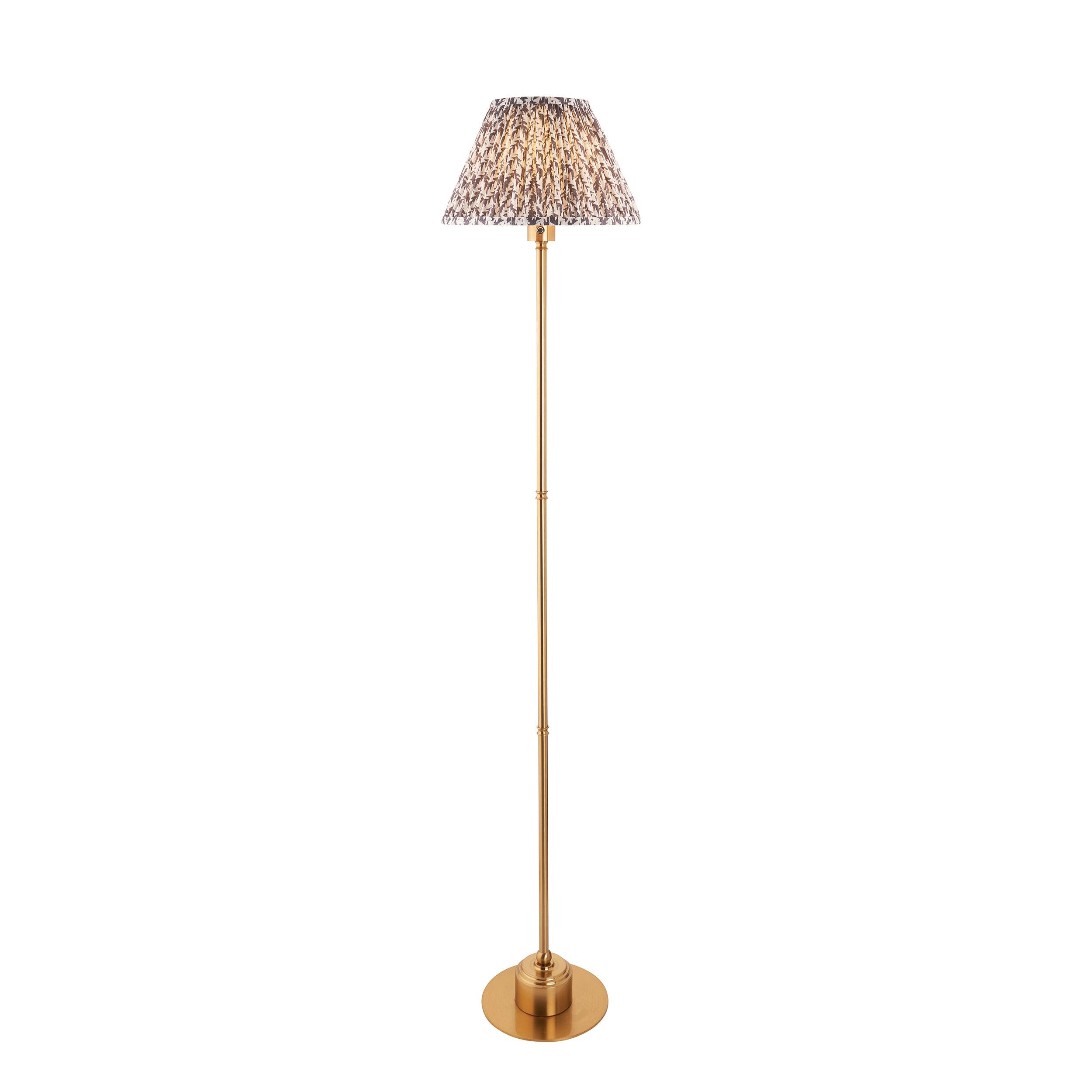 Burley Rechargeable Brass Floor Lamp with 30cm Pearl Grey Leaf Shade - Modern LED Standing Light for Living Room, Bedroom & Office Decor