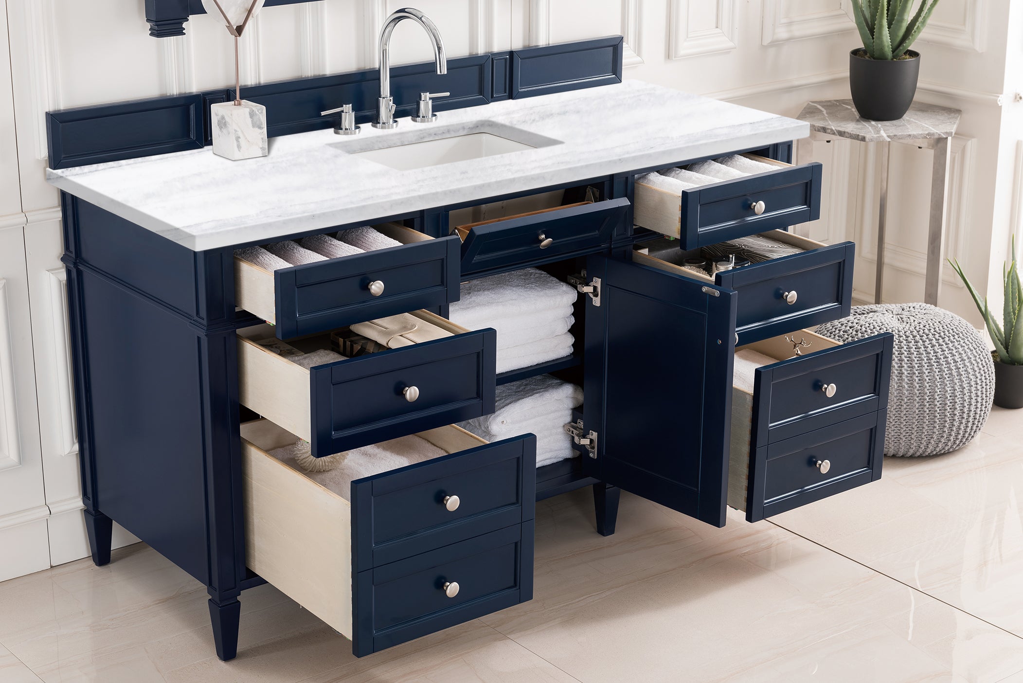 Brittany 60-Inch Victory Blue Single Bathroom Vanity with 3CM Arctic Fall Solid Surface Countertop - Perfect for Modern Master Bathrooms & Guest Suites