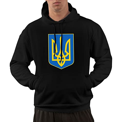 Ukraine Tryzub Embroidered Logo Kangaroo Pocket Hoodie for Men - Lightweight Long Sleeve Casual Pullover Sweatshirt | Perfect for Everyday Wear, Street Fashion & Patriotic Style
