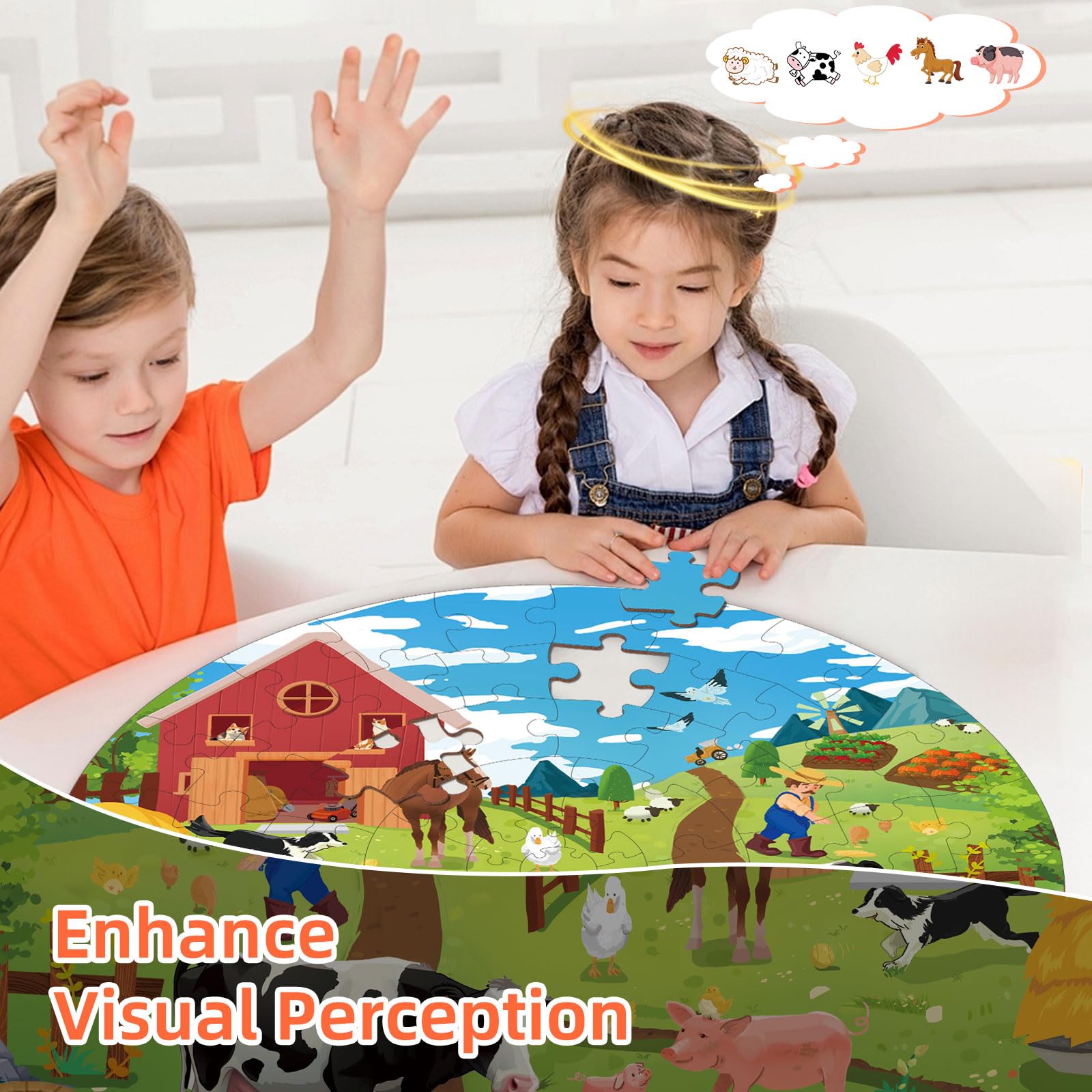 72-Piece Farm Animals Round Jigsaw Puzzle for Kids Ages 3-8 | Large Floor Educational Toy for Toddlers & Preschool Learning | Perfect Birthday Gift for Boys & Girls | Fun Playtime Activity for Home, Classroom or Party