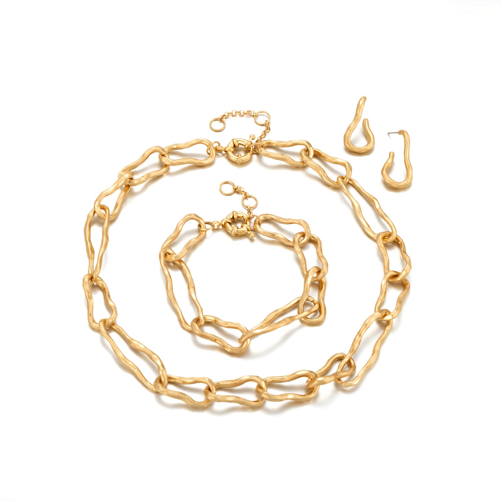 18K Gold Jewelry Set for Women - Elegant Link Chain Necklace, Matching Bracelet & Earrings - Perfect Gift for Birthday, Anniversary & Valentine's Day - Ideal for Parties, Weddings & Special Occasions