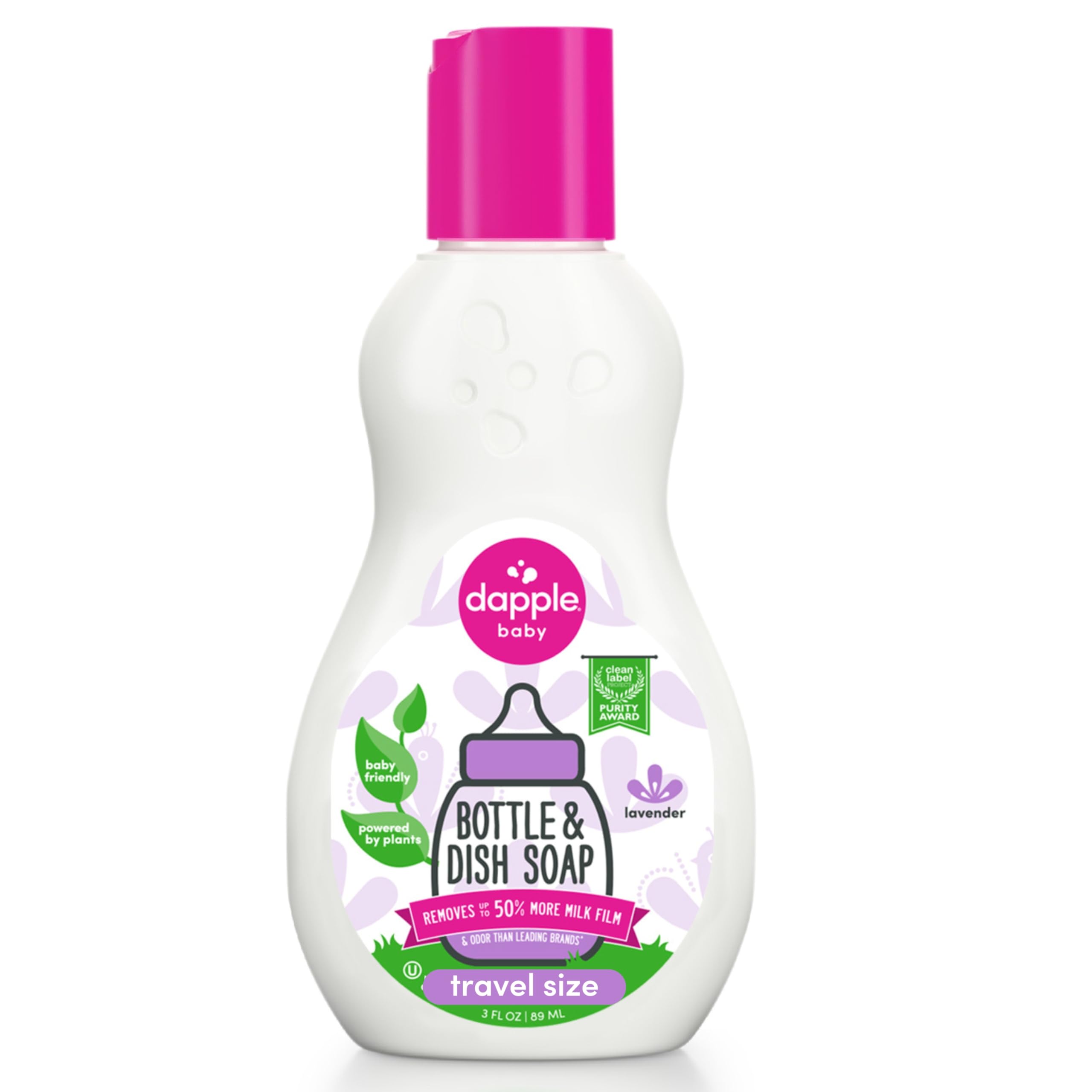 **Dapple Baby Bottle Soap - Plant-Powered, Hypoallergenic Dish Soap for Baby Bottles & Pacifiers - Travel Size (3 Fl Oz, Lavender Scent) - Safe for Newborns & Perfect for On-the-Go Cleaning**